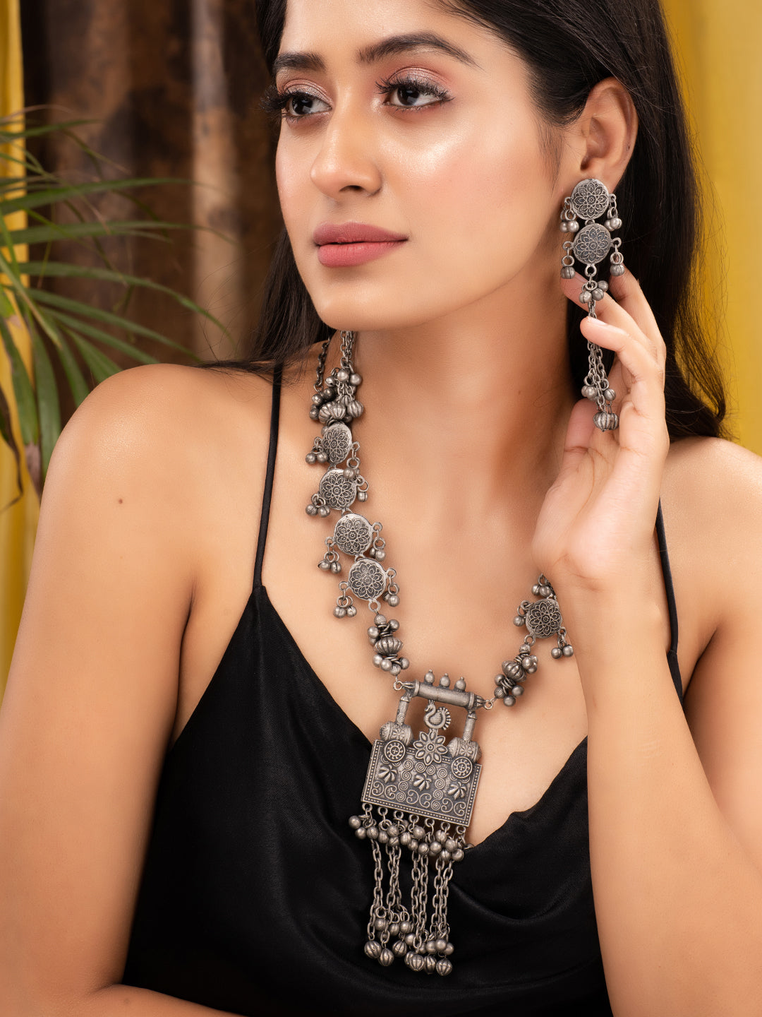 Silver Toned Oxidised Tribal Necklace Jewellery Set, zaveri pearls, sale price rs, sale price, sale gold plated, sale gold, sale, rubans, ring, regular price, priyassi jewellery, kushal's - S