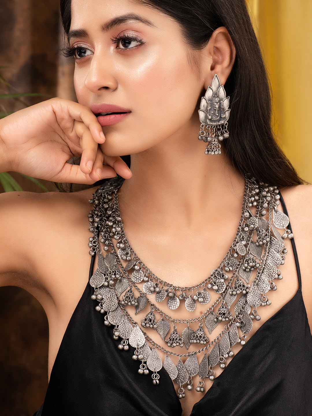 Oxidised Siver Toned Tribal Triple Layered Necklace Jewellery Set, zaveri pearls, sale price rs, sale price, sale gold plated, sale gold, sale, rubans, ring, regular price, priyassi jewellery