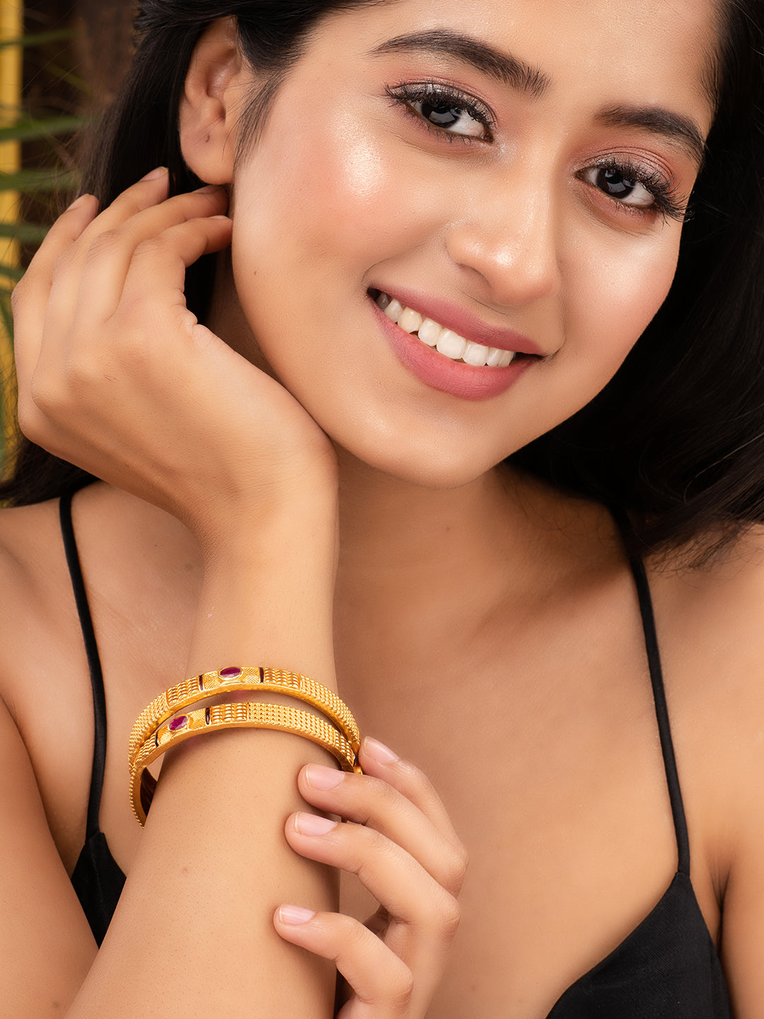 Set Of 2 Gold Plated Pink Stone Studded handcrafted Bangles, zaveri pearls, sale price rs, sale price, sale gold plated, sale gold, sale, rubans, ring, regular price, priyassi jewellery, kush