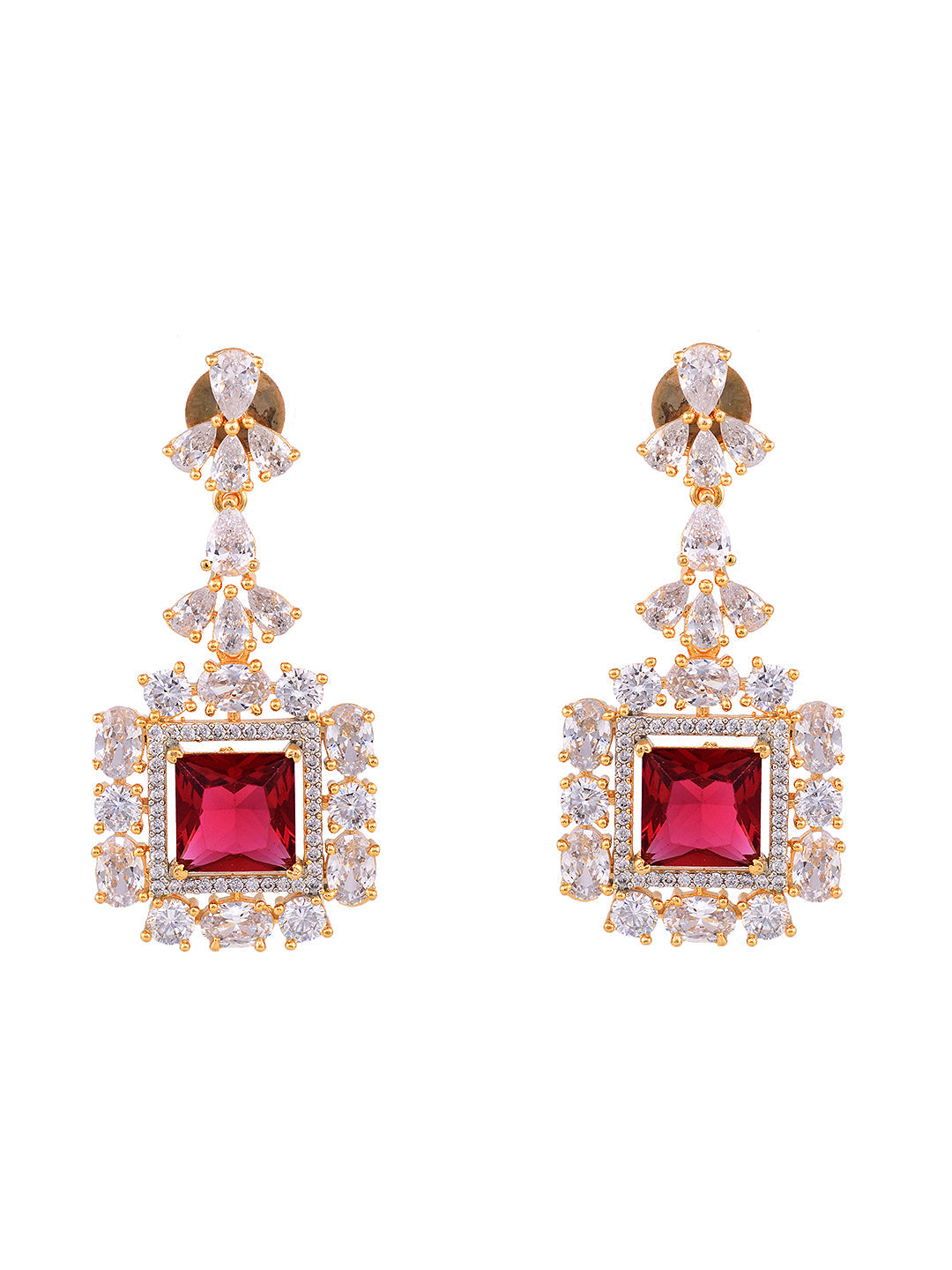 Red & White GoldPlated AD Studded Contemporary Drop Earrings, zaveri pearls, sale price rs, sale price, sale gold plated, sale gold, sale, rubans, ring, regular price, priyassi jewellery, kus