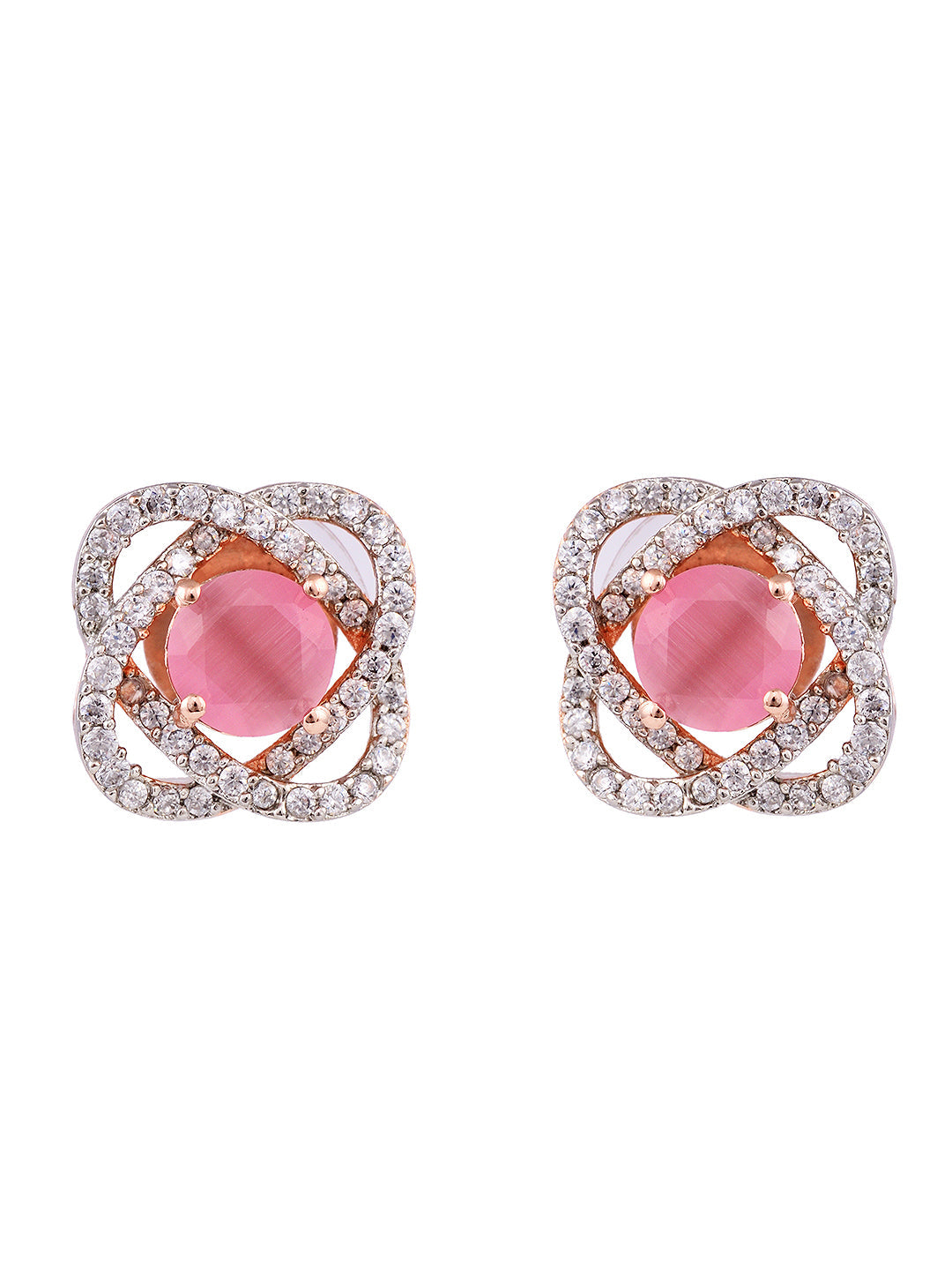 Pink Floral Rose GoldPlated Studs Earrings, zaveri pearls, sale price rs, sale price, sale gold plated, sale gold, sale, rubans, ring, regular price, priyassi jewellery, kushal's - Saraf RS J