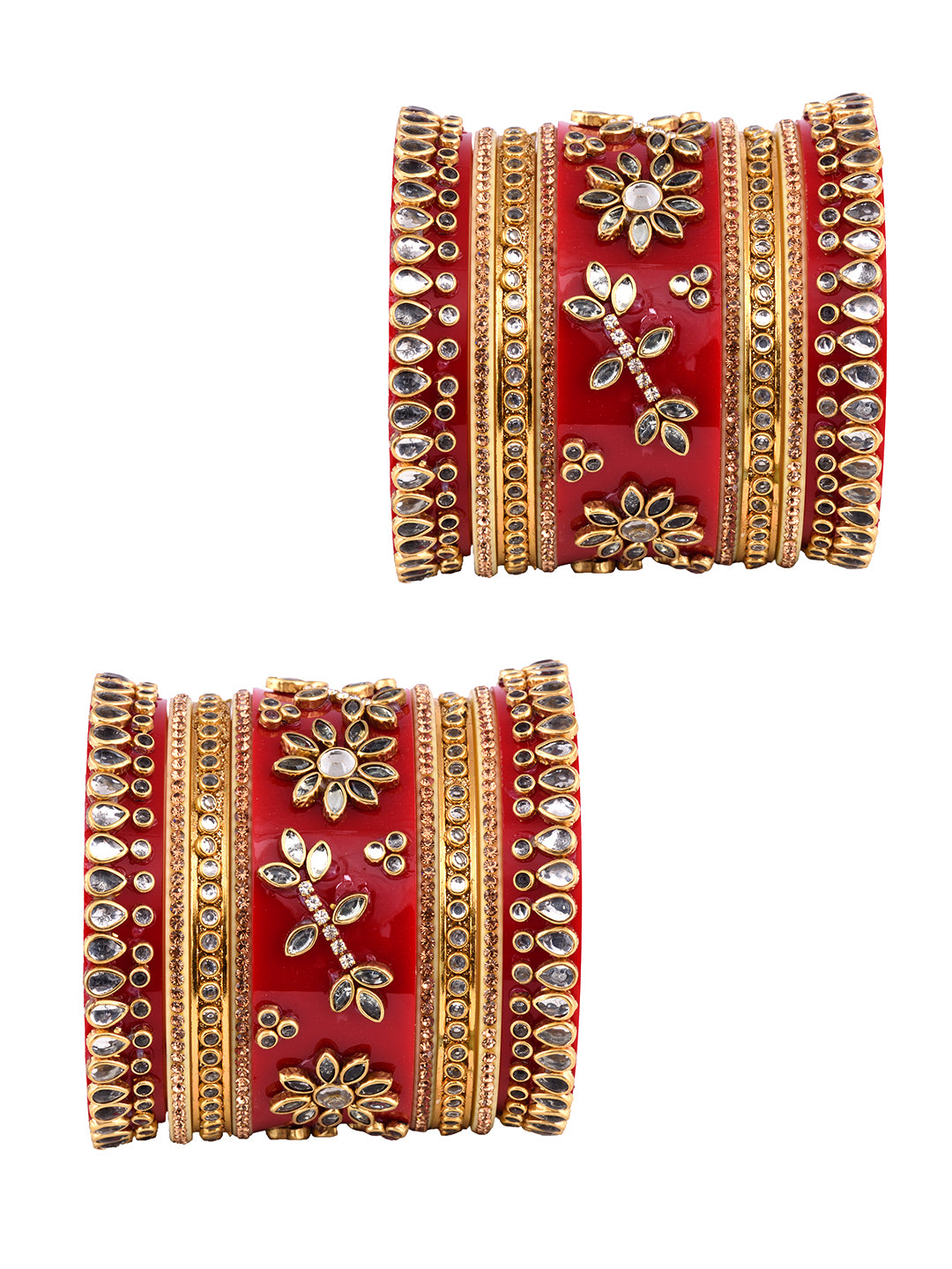 Set Of 2 GoldPlated Red & White KundanStudded Bangles, zaveri pearls, sale price rs, sale price, sale gold plated, sale gold, sale, rubans, ring, regular price, priyassi jewellery, kushal's -