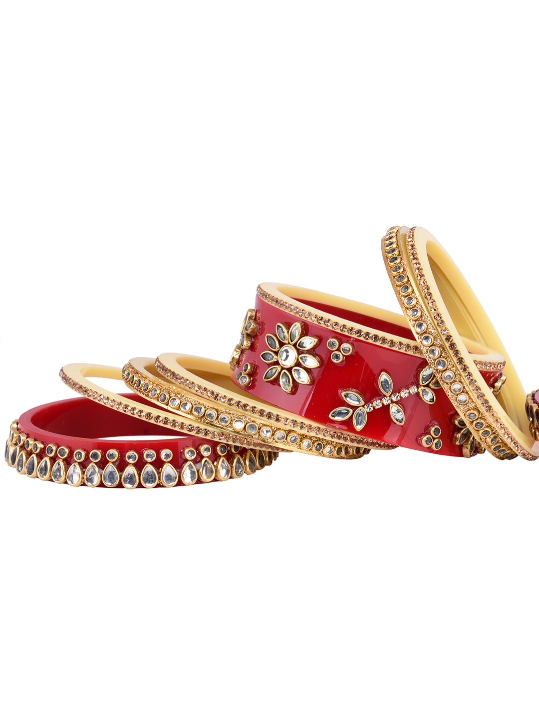 Set Of 2 GoldPlated Red & White KundanStudded Bangles, zaveri pearls, sale price rs, sale price, sale gold plated, sale gold, sale, rubans, ring, regular price, priyassi jewellery, kushal's -