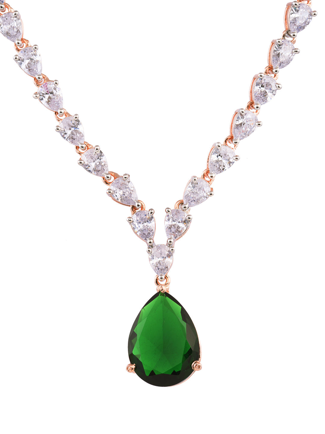 Rose Gold Toned Emerald Green AD Studded Designer Pendant Jewellery Set, zaveri pearls, sale price rs, sale price, sale gold plated, sale gold, sale, rubans, ring, regular price, priyassi jew