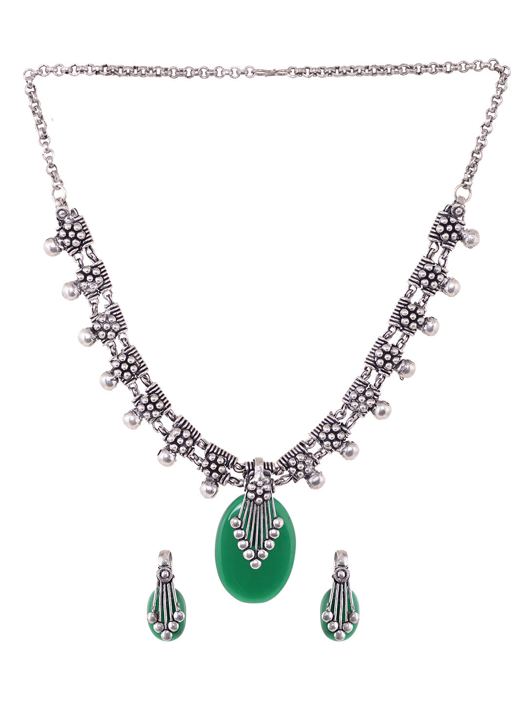 Oxidised Silver Plated Green stone studded Statement Necklace Jewellery Set, zaveri pearls, sale price rs, sale price, sale gold plated, sale gold, sale, rubans, ring, regular price, priyassi