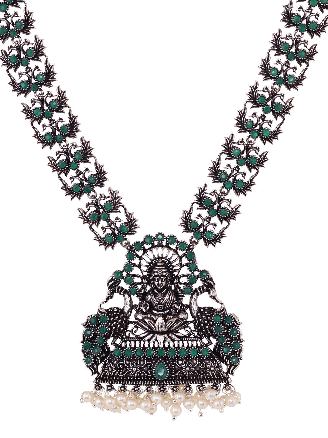 Oxidised Silver toned Green stone Studded Temple Necklace Jewellery Set, zaveri pearls, sale price rs, sale price, sale gold plated, sale gold, sale, rubans, ring, regular price, priyassi jew