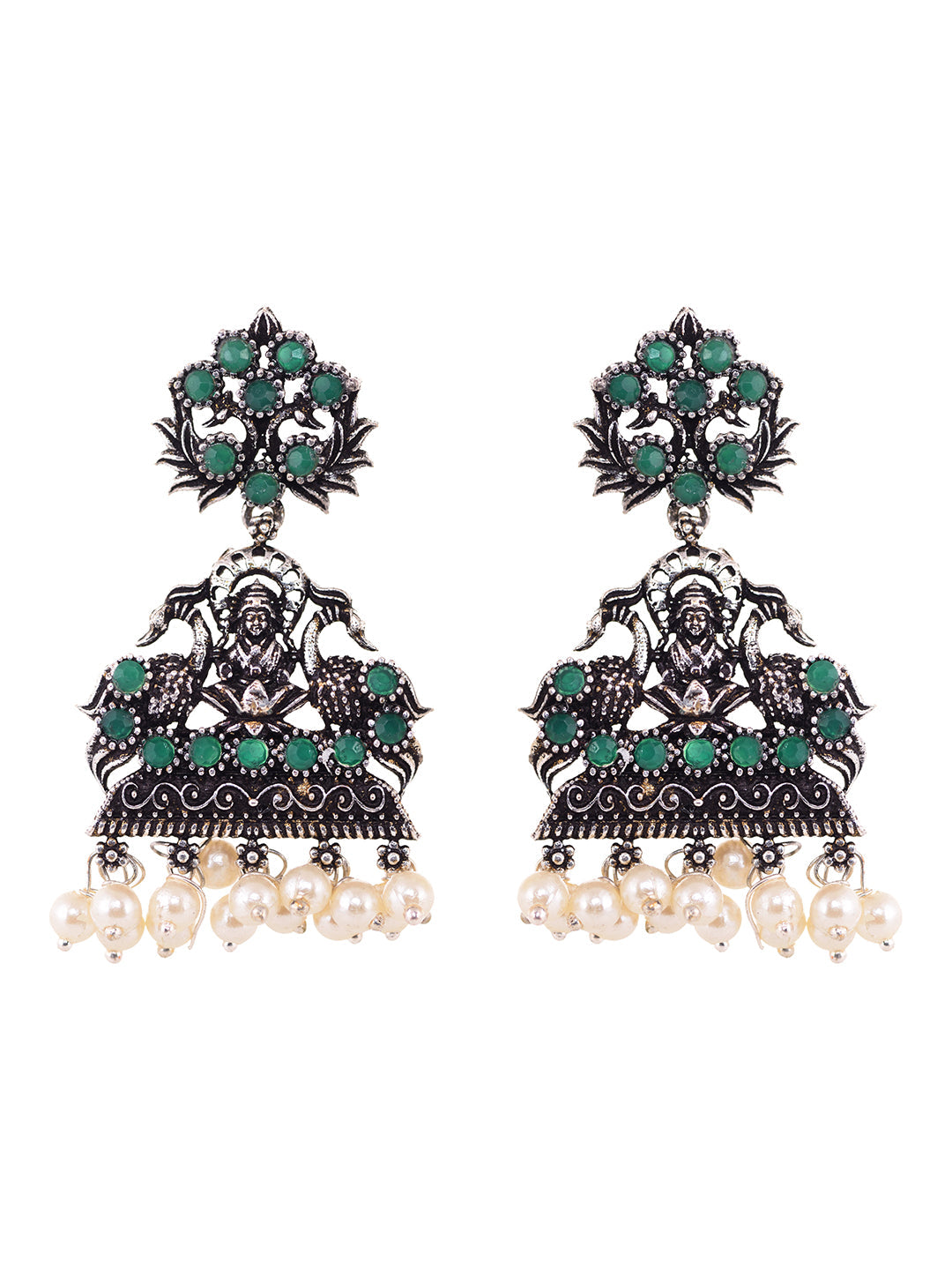 Oxidised Silver toned Green stone Studded Temple Necklace Jewellery Set, zaveri pearls, sale price rs, sale price, sale gold plated, sale gold, sale, rubans, ring, regular price, priyassi jew