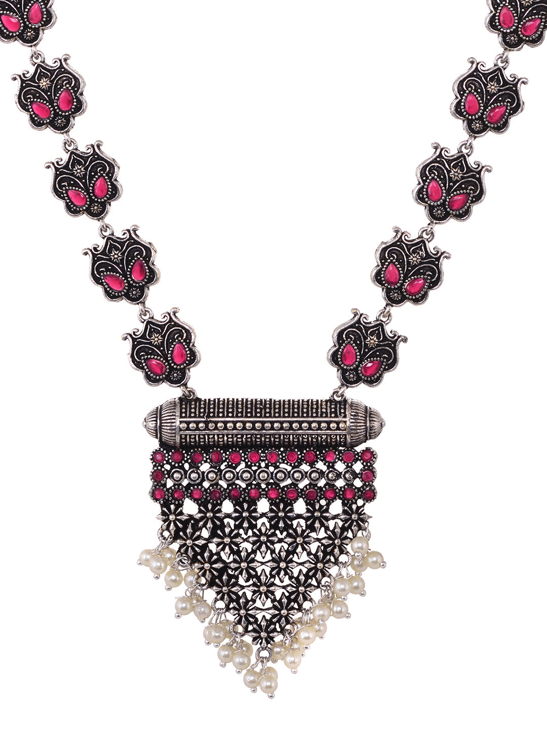 Oxidised Silver Plated Red stone Studded & Pearl Beaded Tribal Necklace Jewellery Set, zaveri pearls, sale price rs, sale price, sale gold plated, sale gold, sale, rubans, ring, regular price
