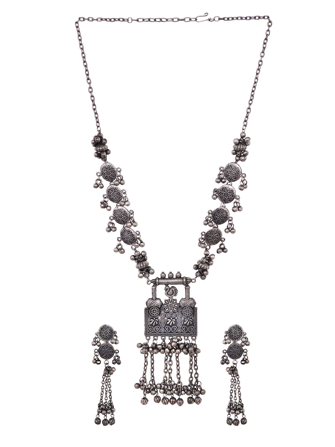 Silver Toned Oxidised Tribal Necklace Jewellery Set, zaveri pearls, sale price rs, sale price, sale gold plated, sale gold, sale, rubans, ring, regular price, priyassi jewellery, kushal's - S