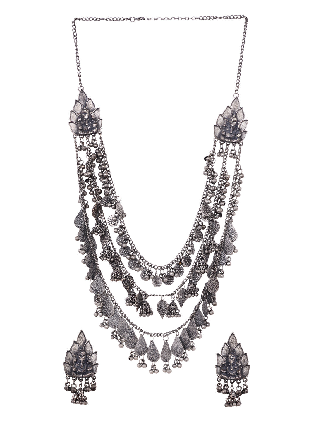 Oxidised Siver Toned Tribal Triple Layered Necklace Jewellery Set, zaveri pearls, sale price rs, sale price, sale gold plated, sale gold, sale, rubans, ring, regular price, priyassi jewellery