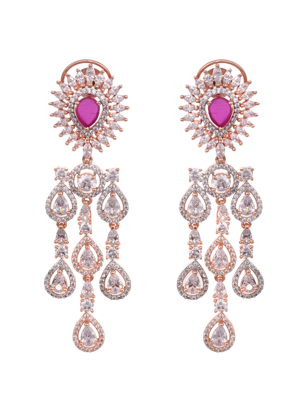 Rose Gold Toned Pink AD Studded Statement Necklace jewellery Set, zaveri pearls, sale price rs, sale price, sale gold plated, sale gold, sale, rubans, ring, regular price, priyassi jewellery,