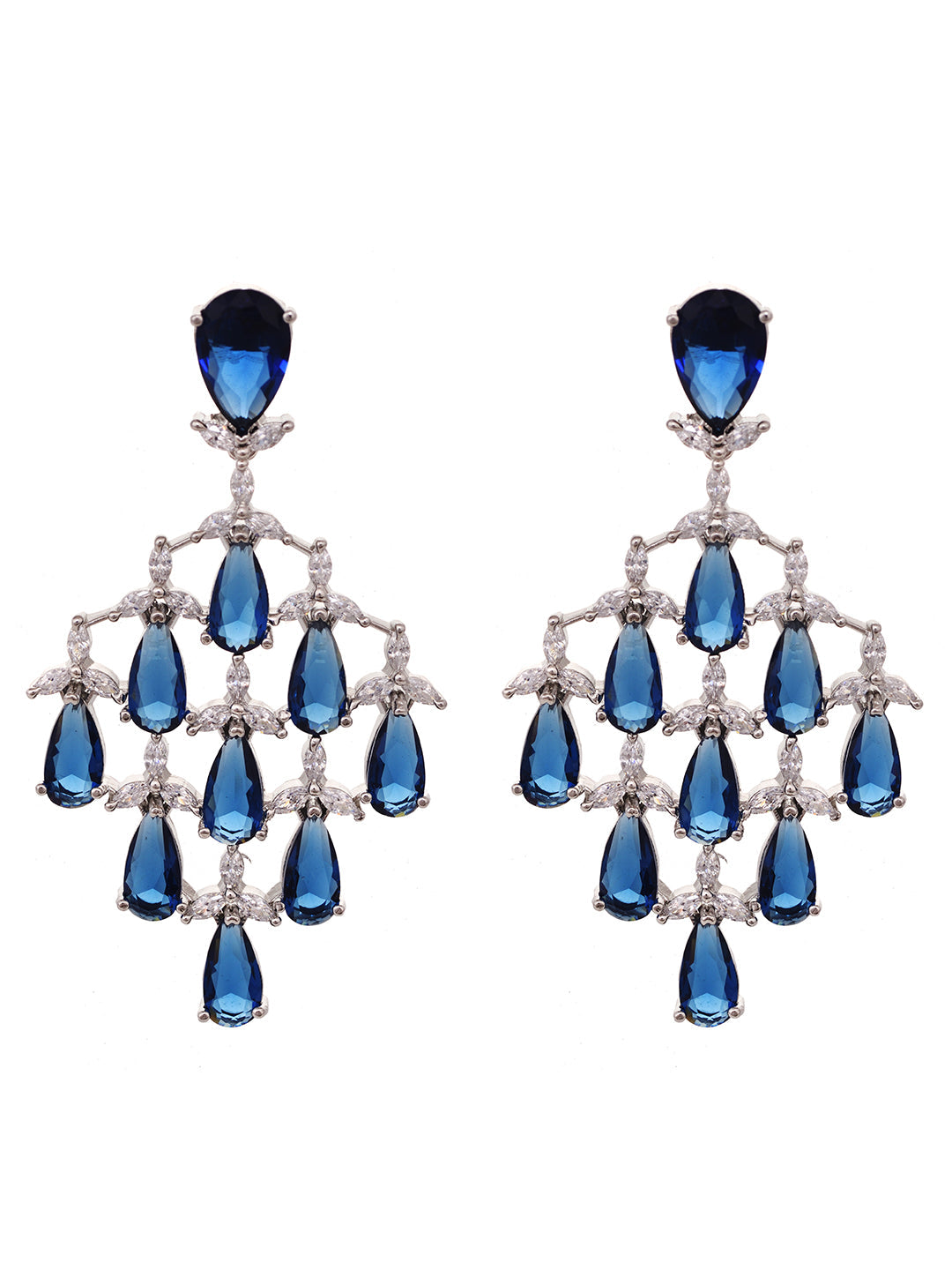 Silver Plated Blue Sapphire AD Studded Statement Necklace Jewellery set, zaveri pearls, sale price rs, sale price, sale gold plated, sale gold, sale, rubans, ring, regular price, priyassi jew