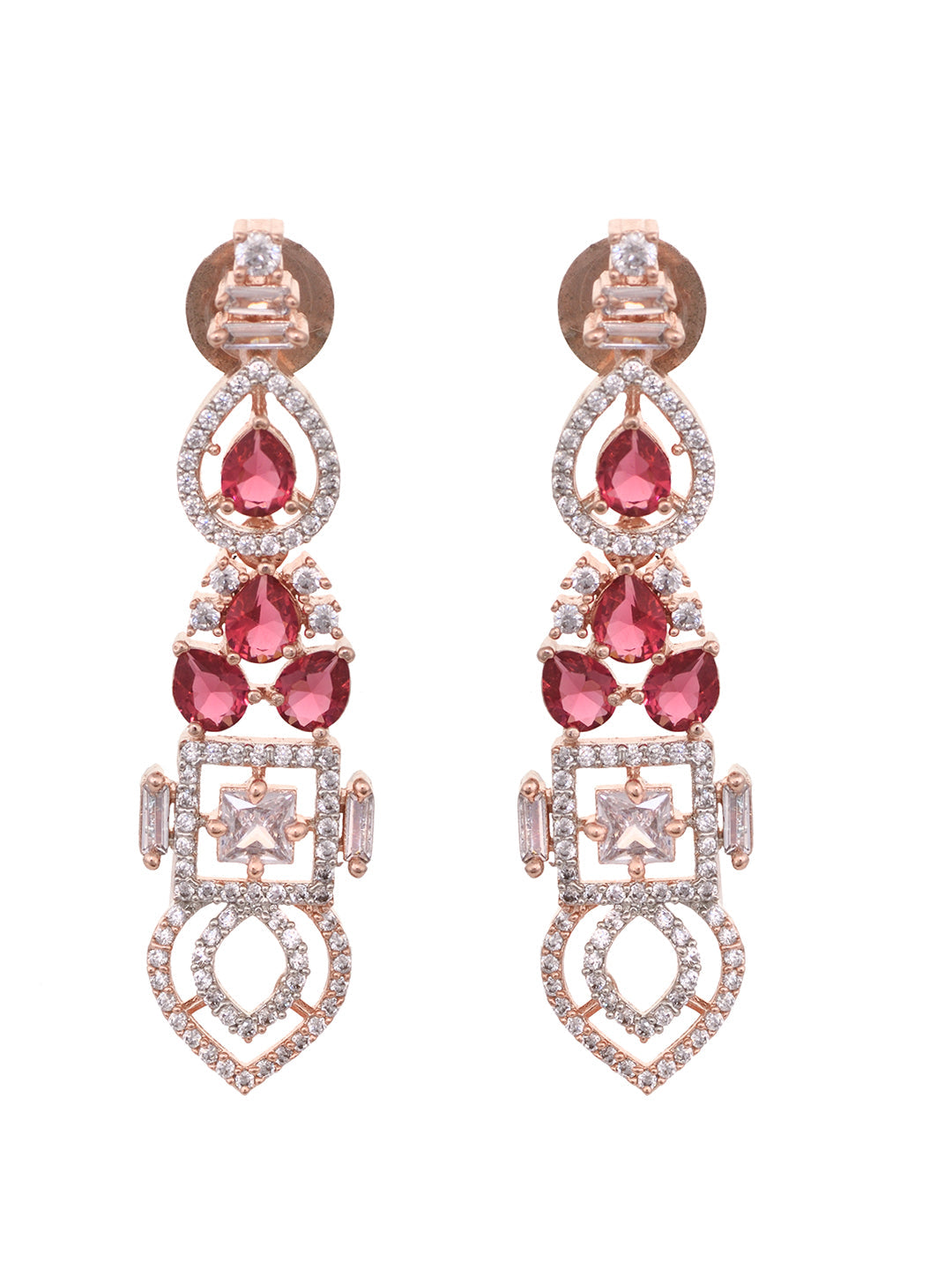 Rose Gold Toned Red AD Studded Necklace Jewellery Set, zaveri pearls, sale price rs, sale price, sale gold plated, sale gold, sale, rubans, ring, regular price, priyassi jewellery, kushal's -