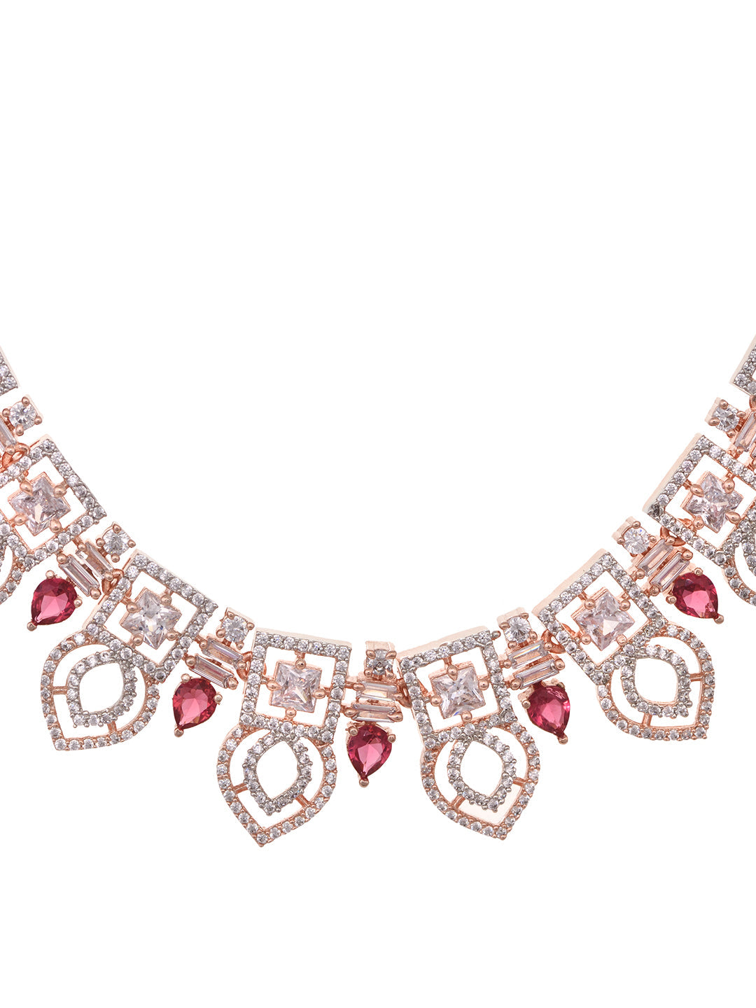 Rose Gold Toned Red AD Studded Necklace Jewellery Set, zaveri pearls, sale price rs, sale price, sale gold plated, sale gold, sale, rubans, ring, regular price, priyassi jewellery, kushal's -