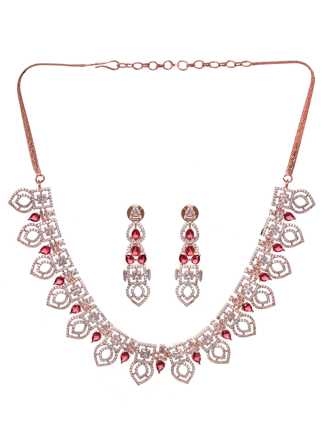 Rose Gold Toned Red AD Studded Necklace Jewellery Set, zaveri pearls, sale price rs, sale price, sale gold plated, sale gold, sale, rubans, ring, regular price, priyassi jewellery, kushal's -