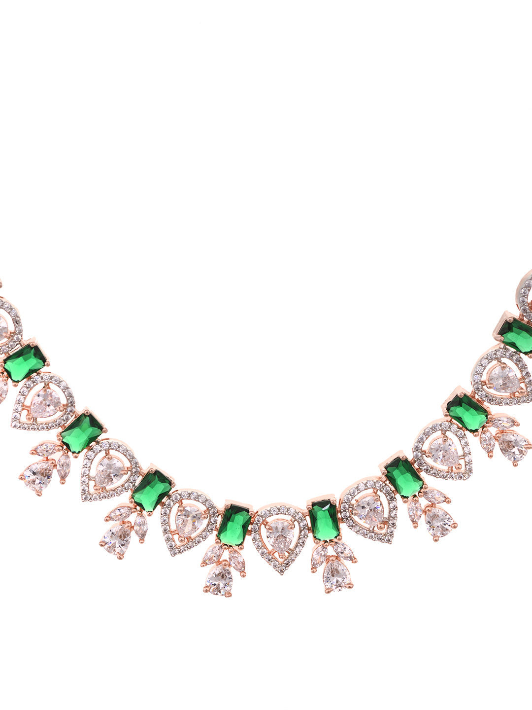 Rose Gold Plated Green AD Studded Floral Necklace Jewellery Set, zaveri pearls, sale price rs, sale price, sale gold plated, sale gold, sale, rubans, ring, regular price, priyassi jewellery, 