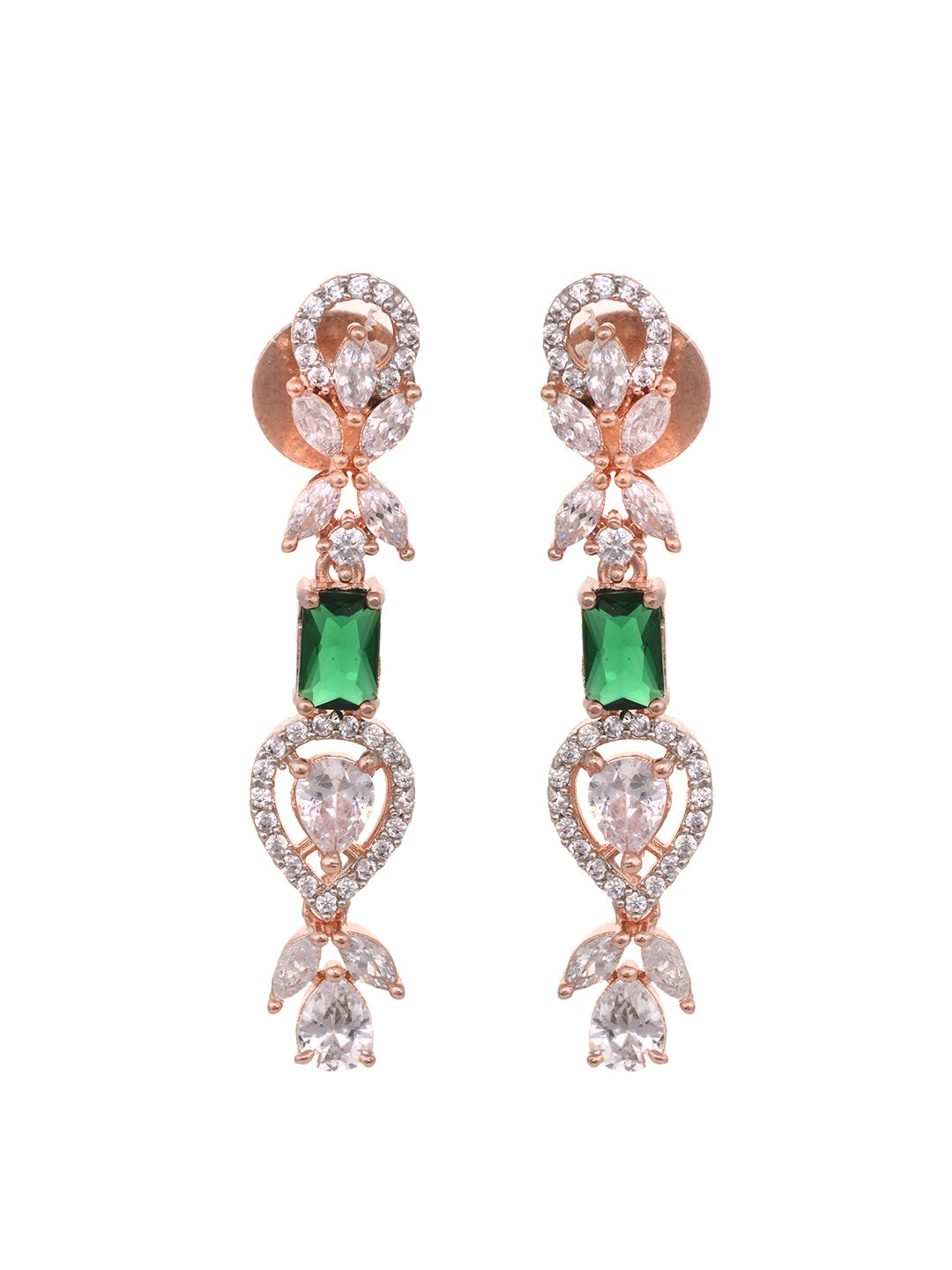 Rose Gold Plated Green AD Studded Floral Necklace Jewellery Set, zaveri pearls, sale price rs, sale price, sale gold plated, sale gold, sale, rubans, ring, regular price, priyassi jewellery, 