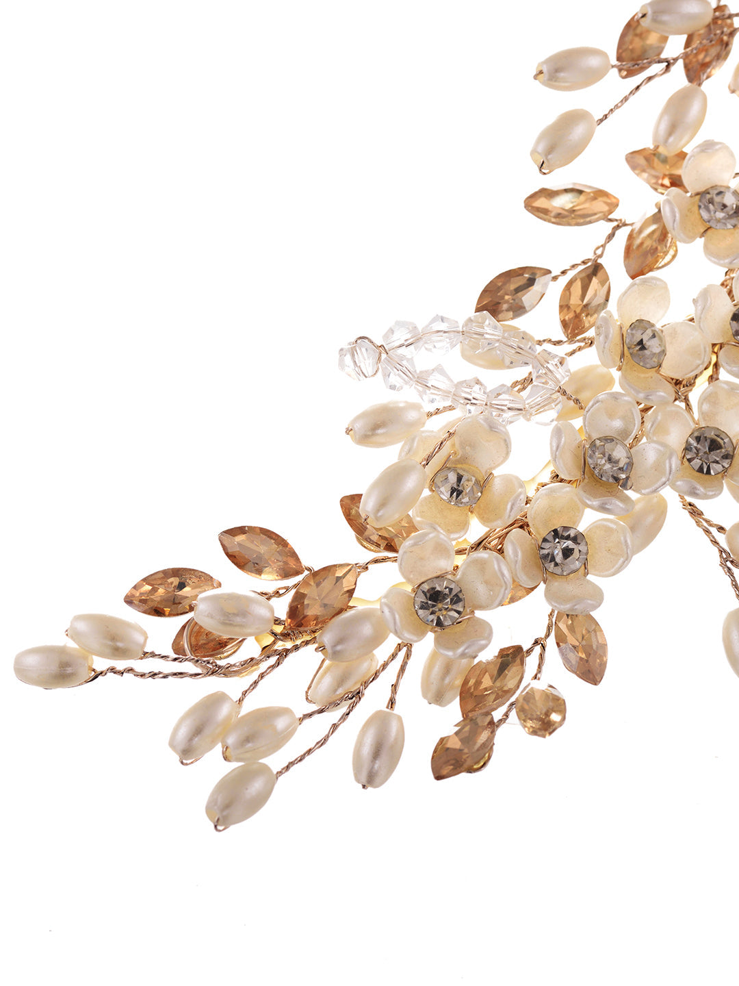 Gold Toned Off White Floral Pearl Embellished Hair Styling Tiara, zaveri pearls, sale price rs, sale price, sale gold plated, sale gold, sale, rubans, ring, regular price, priyassi jewellery,