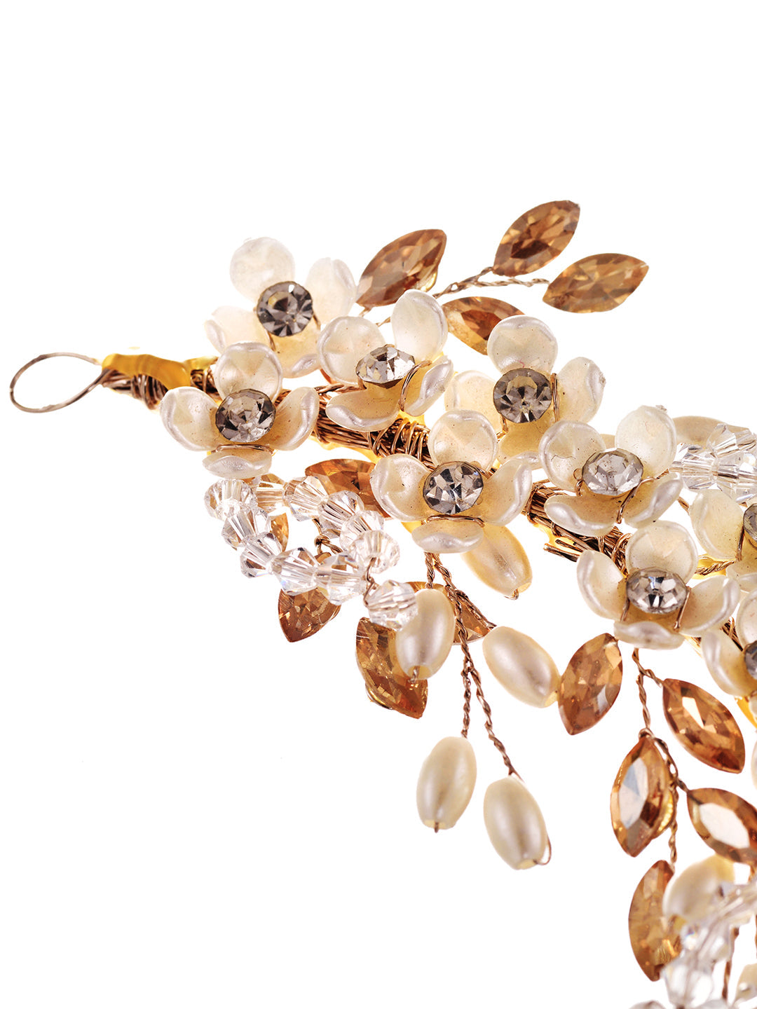 Gold Toned Off White Floral Pearl Embellished Hair Styling Tiara, zaveri pearls, sale price rs, sale price, sale gold plated, sale gold, sale, rubans, ring, regular price, priyassi jewellery,