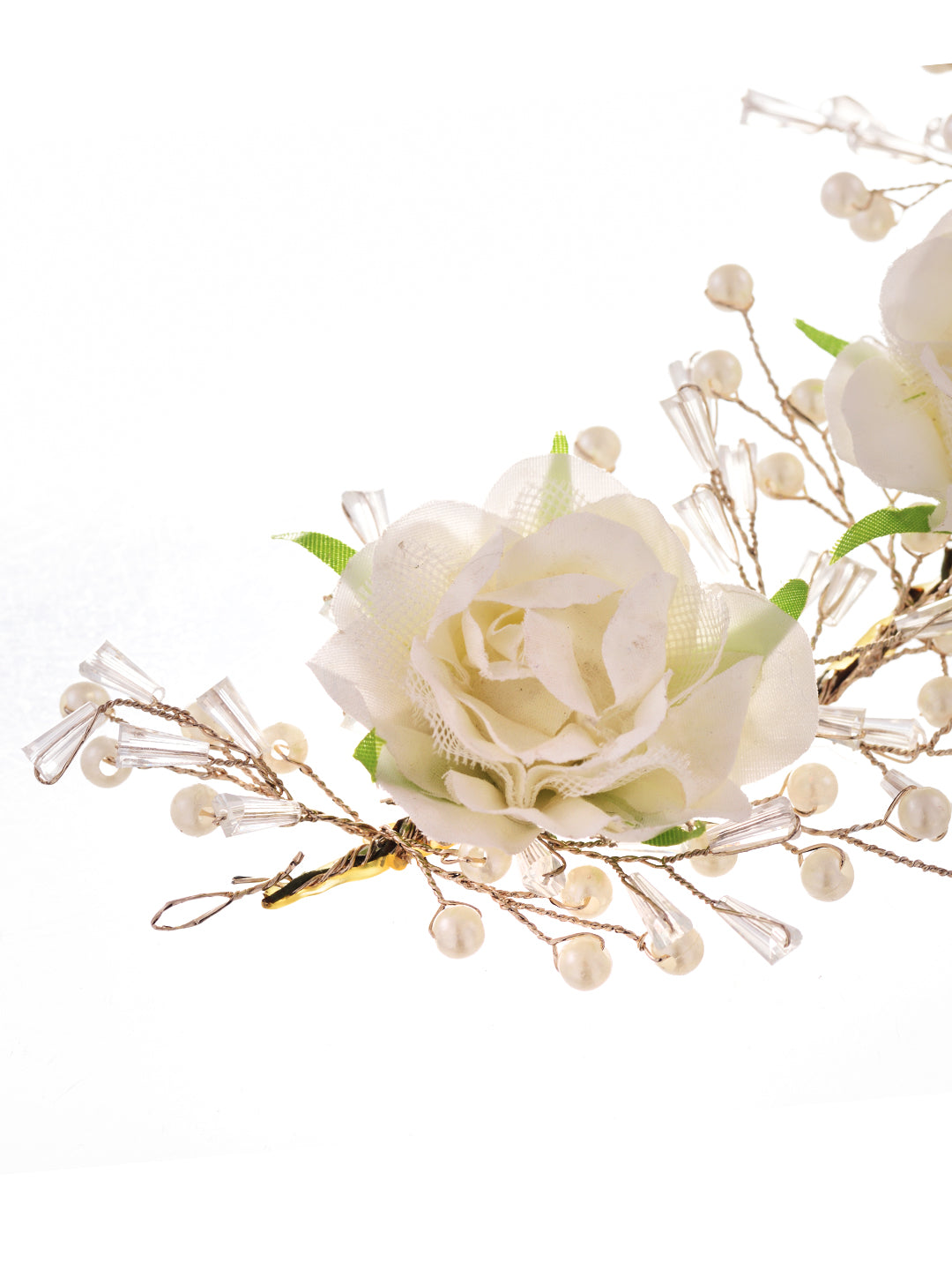 White Rose Pearl Beaded Designer Hair Accessory, zaveri pearls, sale price rs, sale price, sale gold plated, sale gold, sale, rubans, ring, regular price, priyassi jewellery, kushal's - Saraf