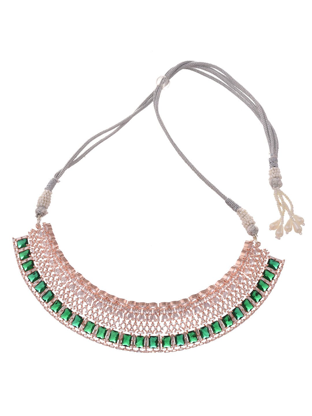Rose Gold Plated Green AD Studded Bridal Choker Jewellery Set, zaveri pearls, sale price rs, sale price, sale gold plated, sale gold, sale, rubans, ring, regular price, priyassi jewellery, ku
