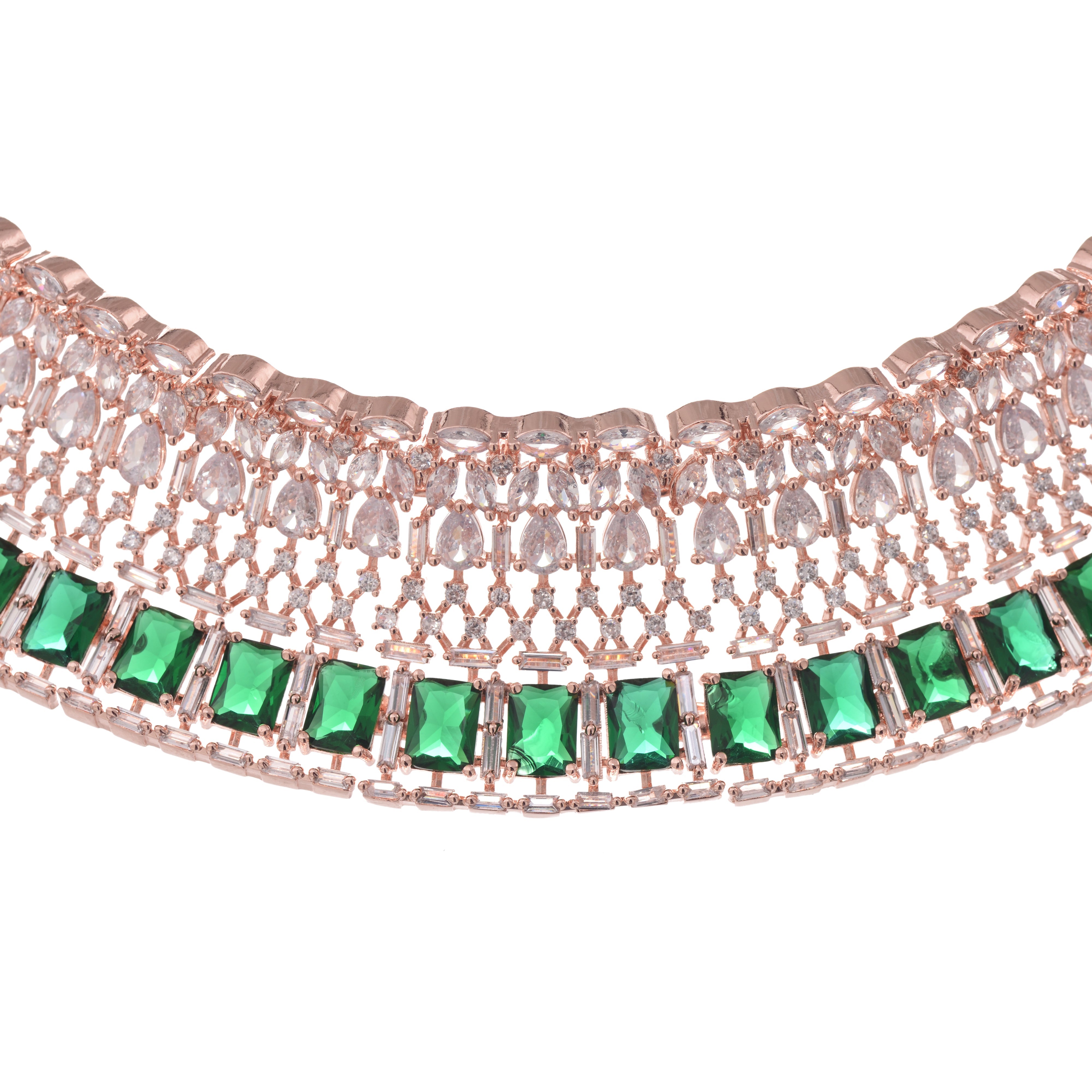Rose Gold Plated Green AD Studded Bridal Choker Jewellery Set, zaveri pearls, sale price rs, sale price, sale gold plated, sale gold, sale, rubans, ring, regular price, priyassi jewellery, ku