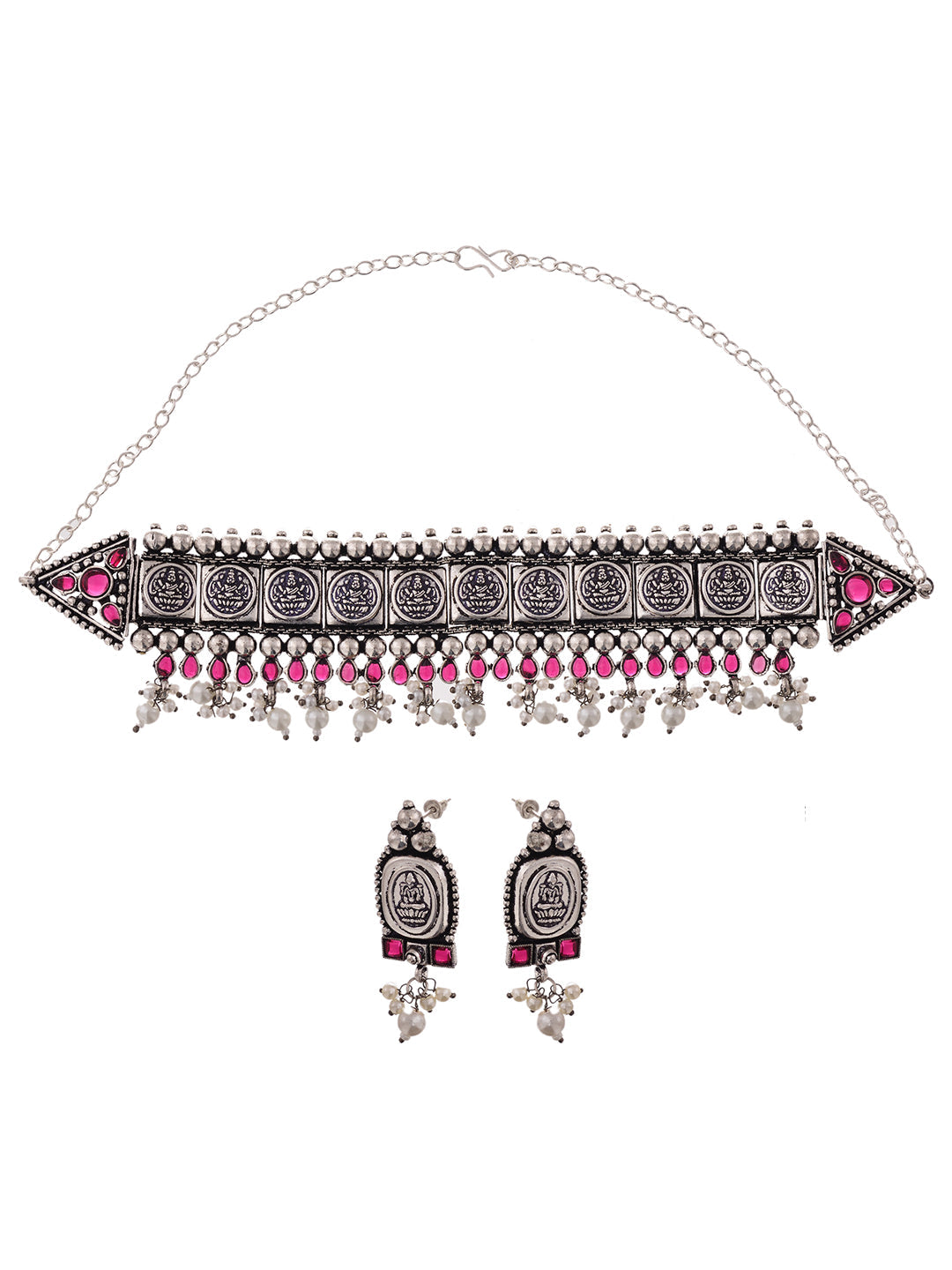 Oxidised Silver Plated Red stone studded Choker Necklace Jewellery Set, zaveri pearls, sale price rs, sale price, sale gold plated, sale gold, sale, rubans, ring, regular price, priyassi jewe