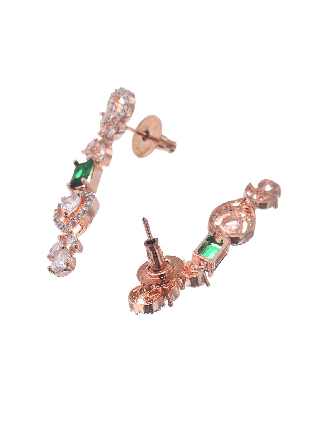 Rose Gold Plated Green AD Studded Floral Necklace Jewellery Set, zaveri pearls, sale price rs, sale price, sale gold plated, sale gold, sale, rubans, ring, regular price, priyassi jewellery, 