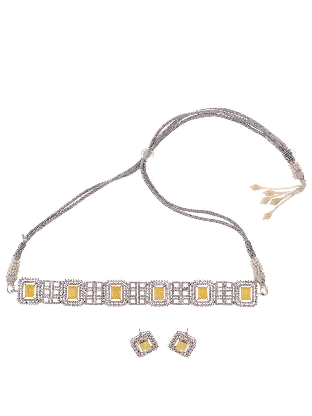 Rose Gold Plated Yellow AD studded Sleek Choker Jewellery Set, zaveri pearls, sale price rs, sale price, sale gold plated, sale gold, sale, rubans, ring, regular price, priyassi jewellery, ku