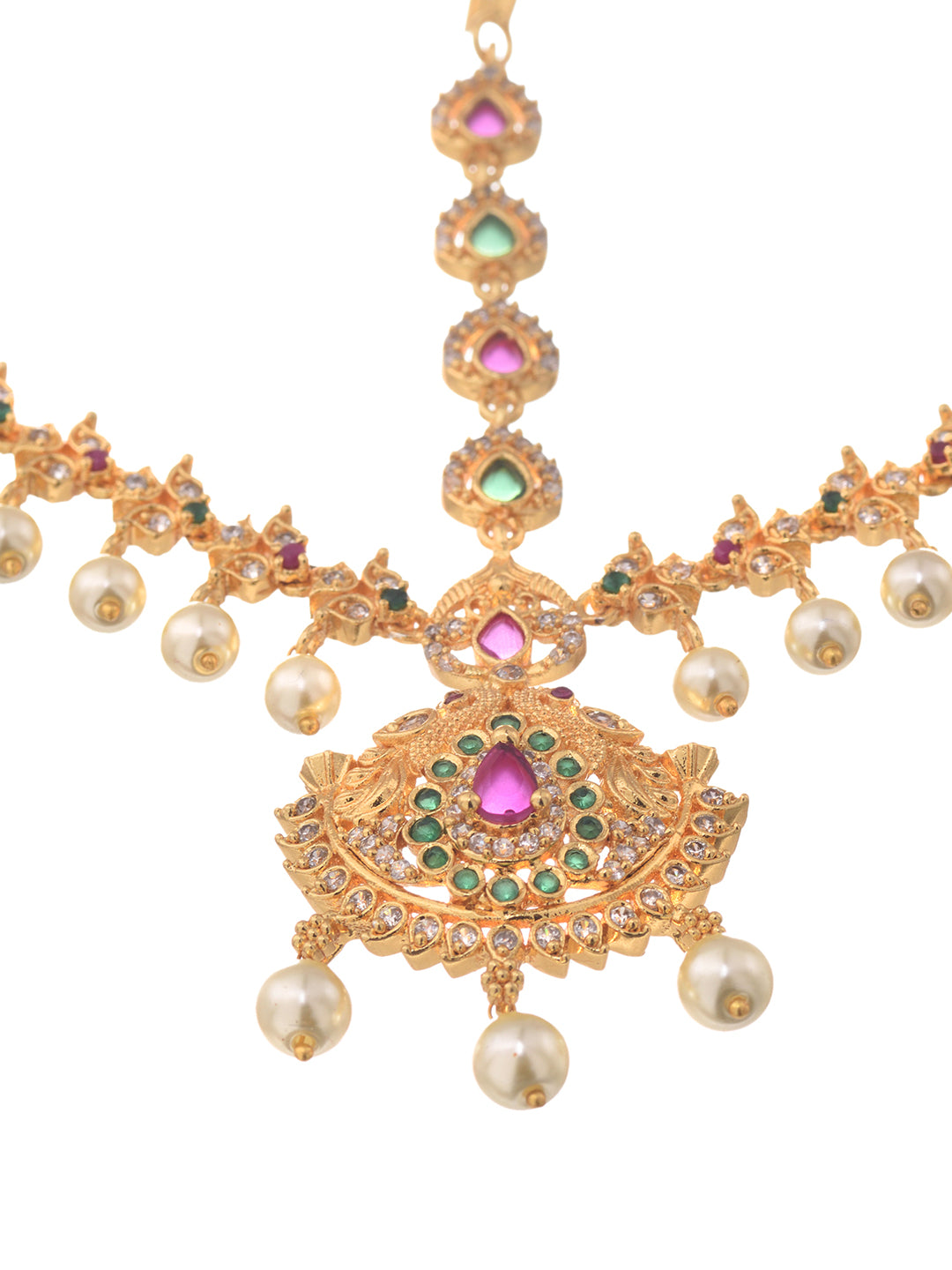 Gold Plated AD Studded Pearl Beaded Bridal Matha Patti Maangtika, zaveri pearls, sale price rs, sale price, sale gold plated, sale gold, sale, rubans, ring, regular price, priyassi jewellery,