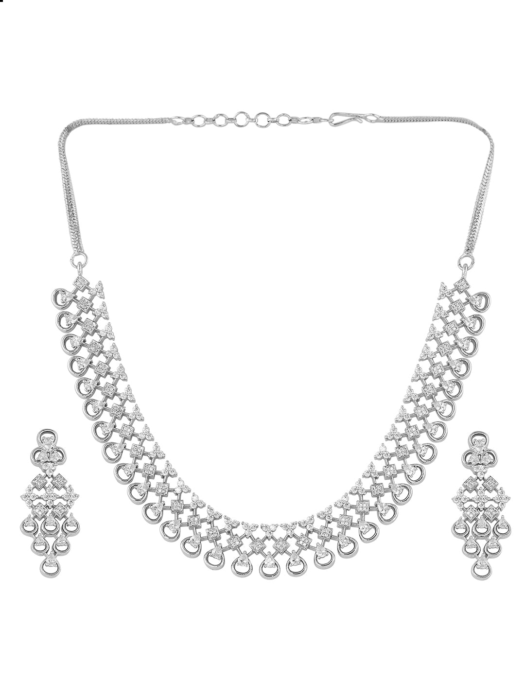 White Rhodium plated Unique Design AD studded Necklace Earrings Girls, zaveri pearls, sale price rs, sale price, sale gold plated, sale gold, sale, rubans, ring, regular price, priyassi jewel