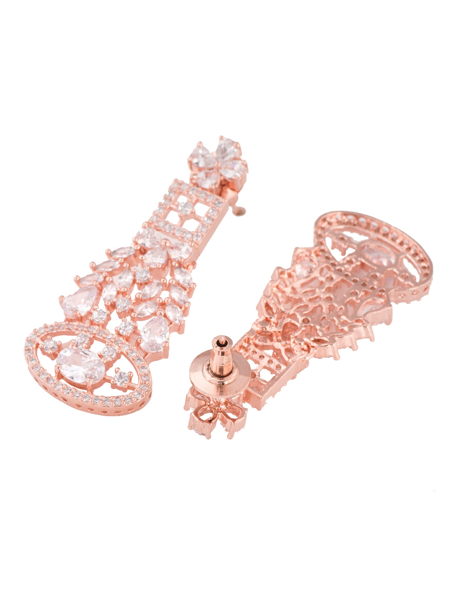 Rose Gold Plated White AD Studded Choker Dropdown Earrings Jewellery Set, zaveri pearls, sale price rs, sale price, sale gold plated, sale gold, sale, rubans, ring, regular price, priyassi je