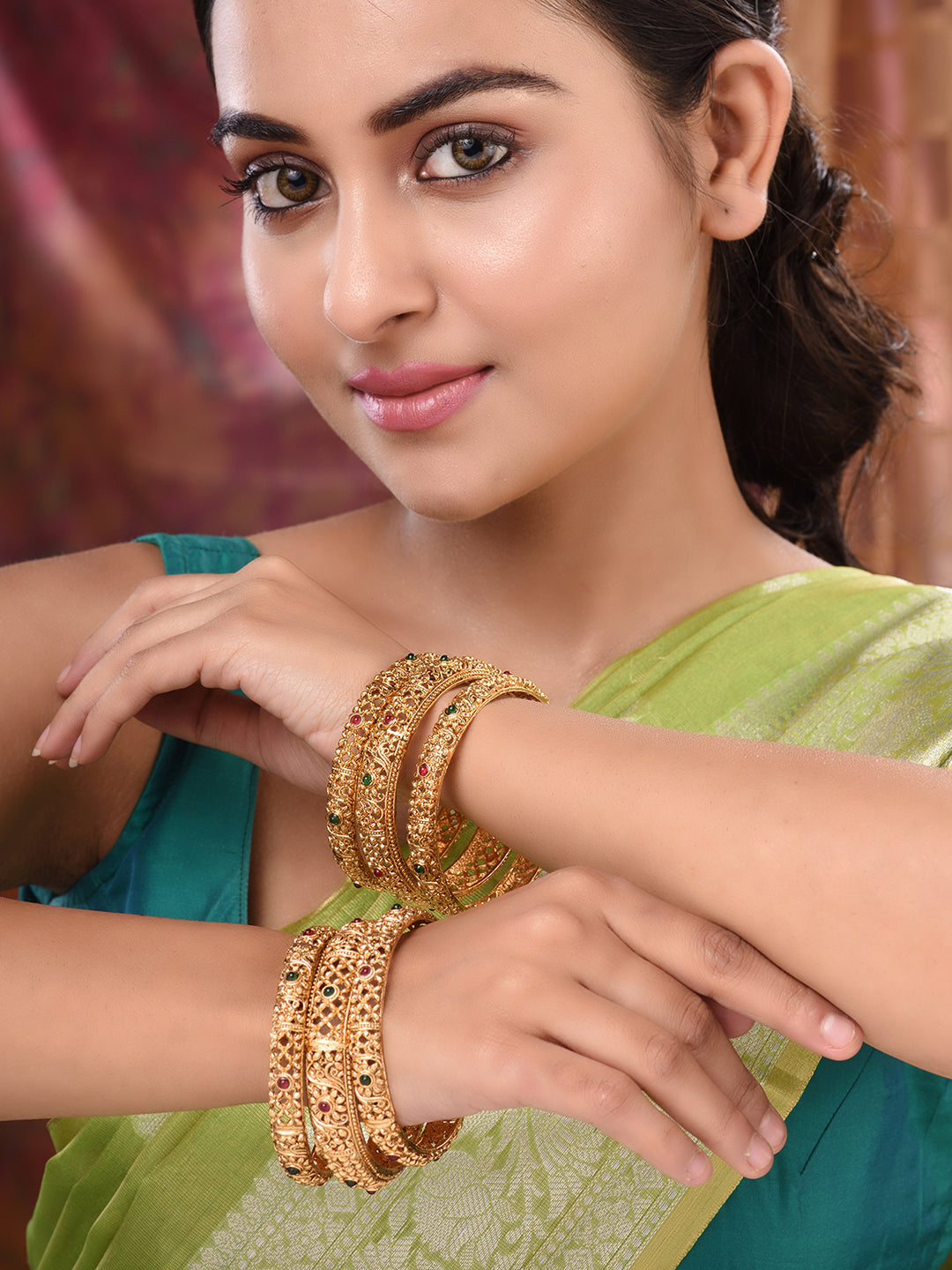 Set of 6 Gold Plated Stone Studded Filigree Bridal Bangles, zaveri pearls, sale price rs, sale price, sale gold plated, sale gold, sale, rubans, ring, regular price, priyassi jewellery, kusha