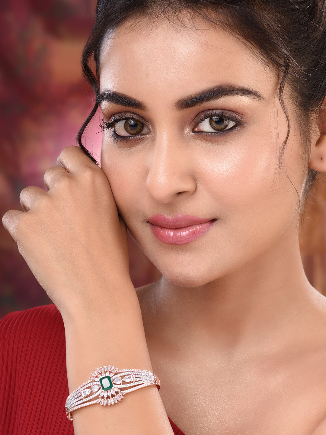Rose Gold Toned Green AD Encrusted Statement Kada Bracelet, zaveri pearls, sale price rs, sale price, sale gold plated, sale gold, sale, rubans, ring, regular price, priyassi jewellery, kusha
