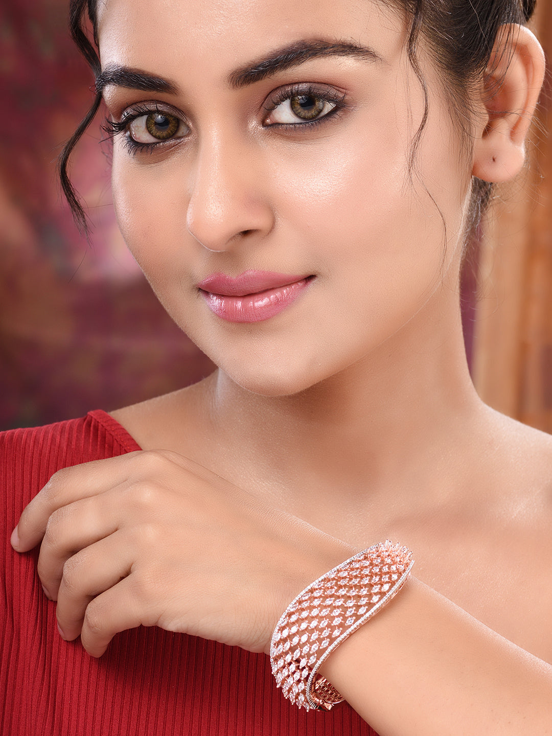 Rose Gold Toned AD Studded Handcrafted Bangle Style Bracelet, zaveri pearls, sale price rs, sale price, sale gold plated, sale gold, sale, rubans, ring, regular price, priyassi jewellery, kus