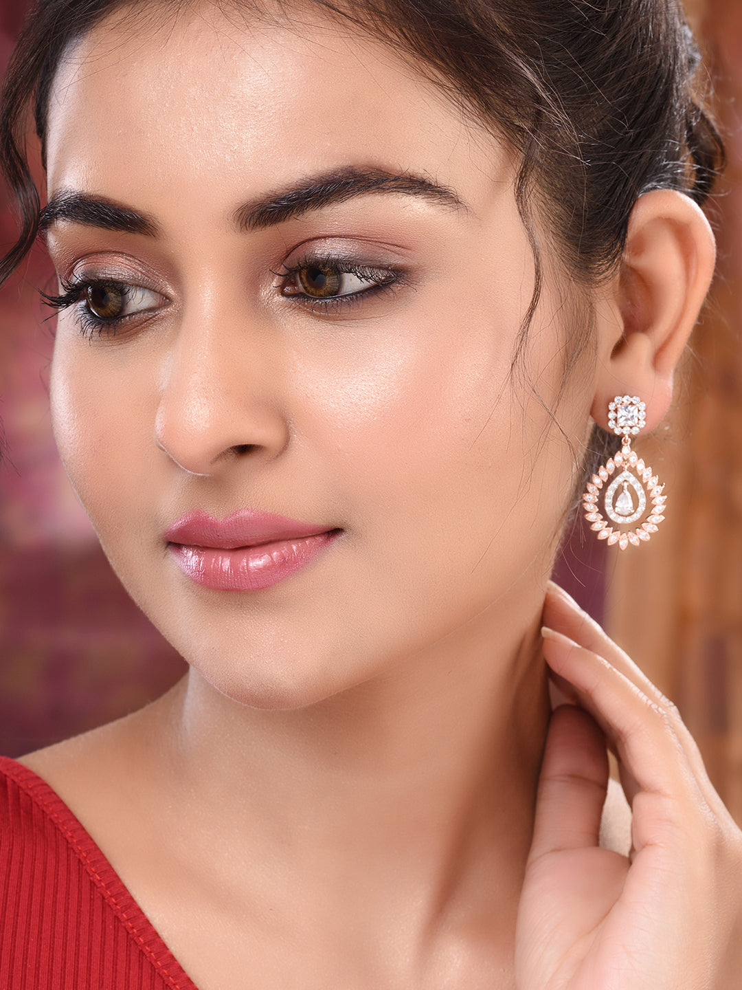 Rose Gold Plated AD Studded modern Chandbali Earrings, zaveri pearls, sale price rs, sale price, sale gold plated, sale gold, sale, rubans, ring, regular price, priyassi jewellery, kushal's -