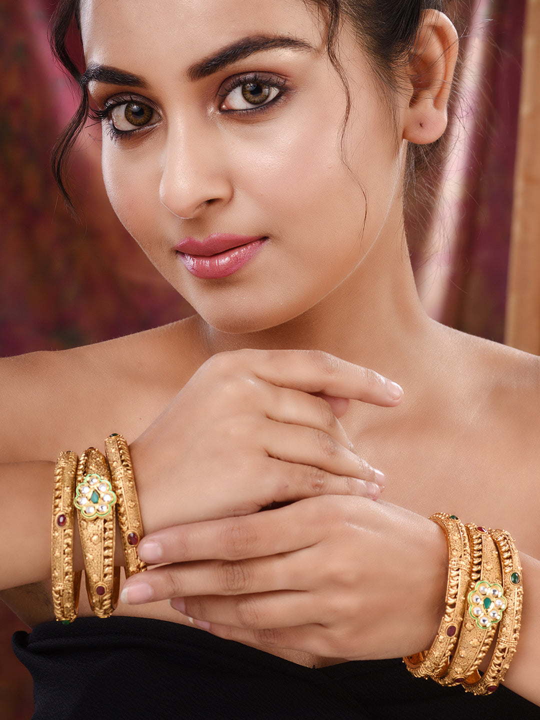 Set Of 6 Panchi Gold Plated Floral Panchi Kundan Studded Designer Bangles, zaveri pearls, sale price rs, sale price, sale gold plated, sale gold, sale, rubans, ring, regular price, priyassi j