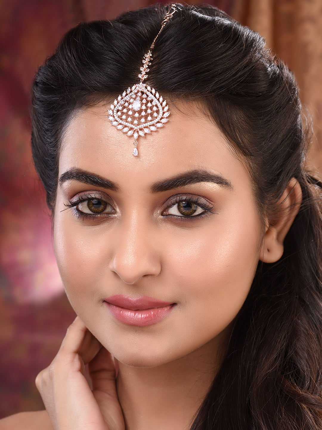 Rose Gold Toned AD Studded Handcrafted Statement Bridal Maangtika, zaveri pearls, sale price rs, sale price, sale gold plated, sale gold, sale, rubans, ring, regular price, priyassi jewellery