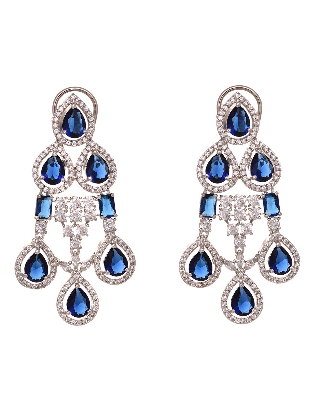 Silver plated Blue AD Studded statement Necklace Jewellery Set Mangtika, zaveri pearls, sale price rs, sale price, sale gold plated, sale gold, sale, rubans, ring, regular price, priyassi jew