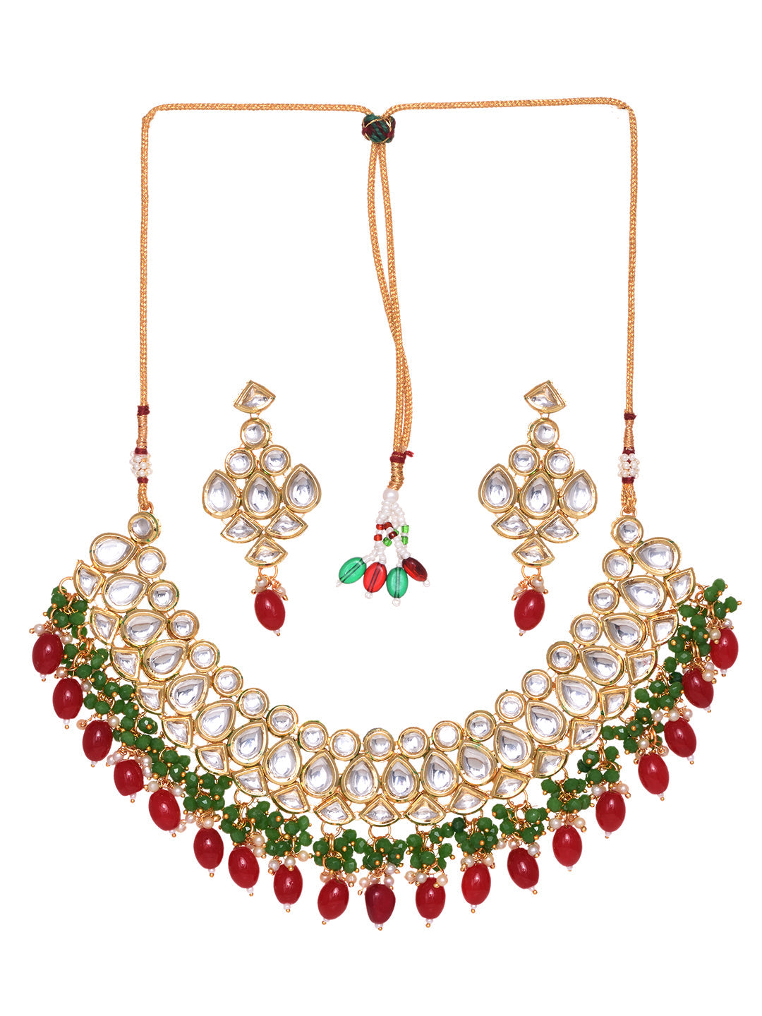 Gold Toned Kundan studded Red & Green Bead studded Handcrafted Jewellery Set, zaveri pearls, sale price rs, sale price, sale gold plated, sale gold, sale, rubans, ring, regular price, priyass