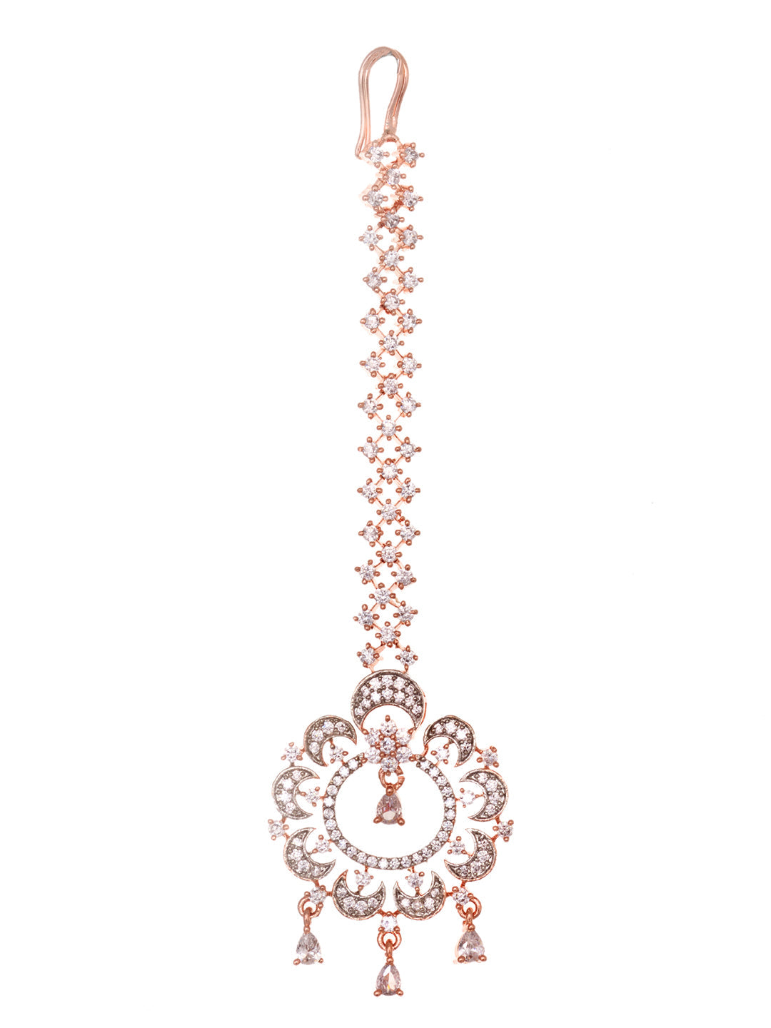 Rose Gold Plated AD EncrustedFloral Handcrafted Maangtika, zaveri pearls, sale price rs, sale price, sale gold plated, sale gold, sale, rubans, ring, regular price, priyassi jewellery, kushal