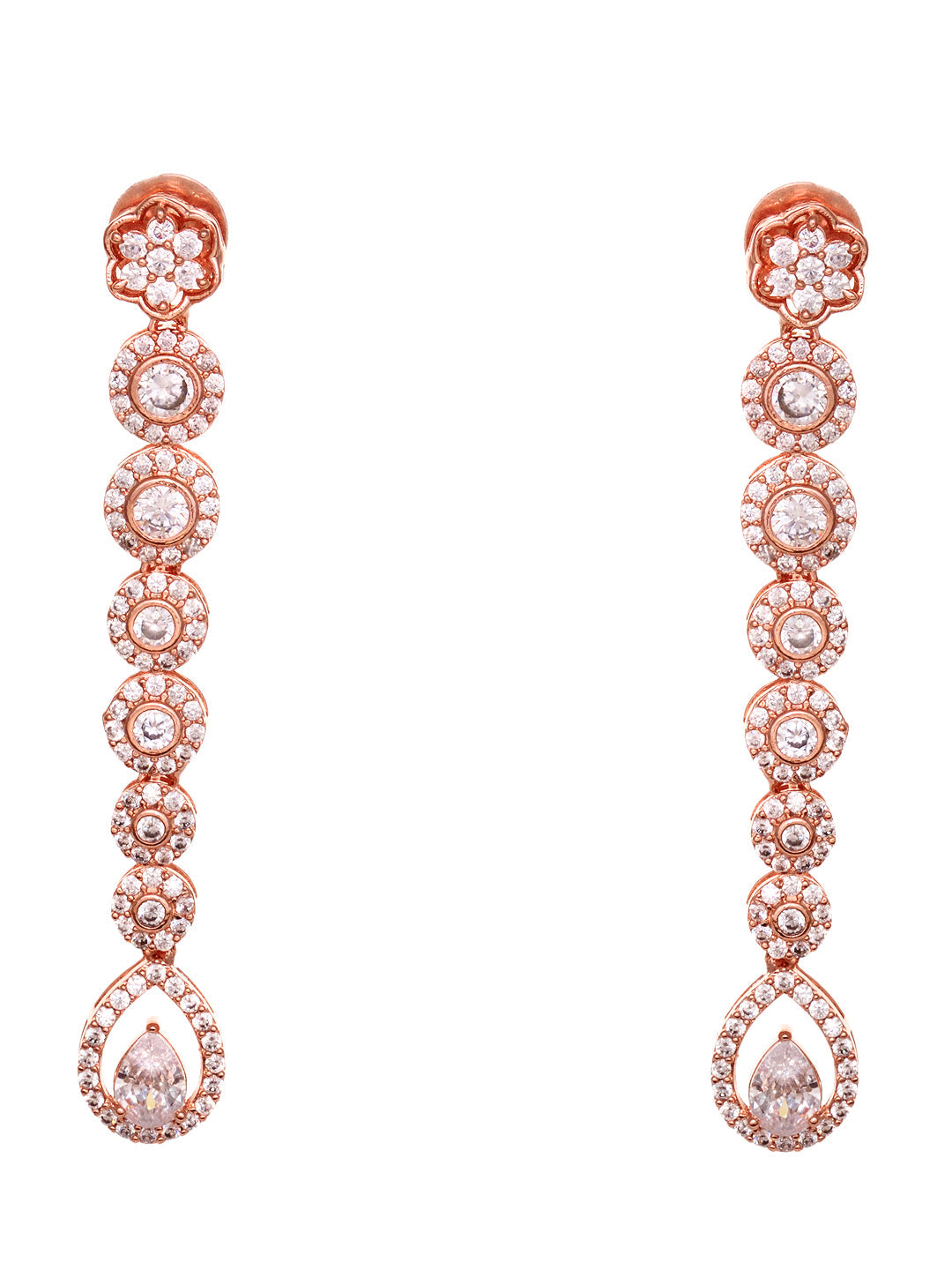 Rose Gold Plated White AD Studded Long Dangler Earrings, zaveri pearls, sale price rs, sale price, sale gold plated, sale gold, sale, rubans, ring, regular price, priyassi jewellery, kushal's