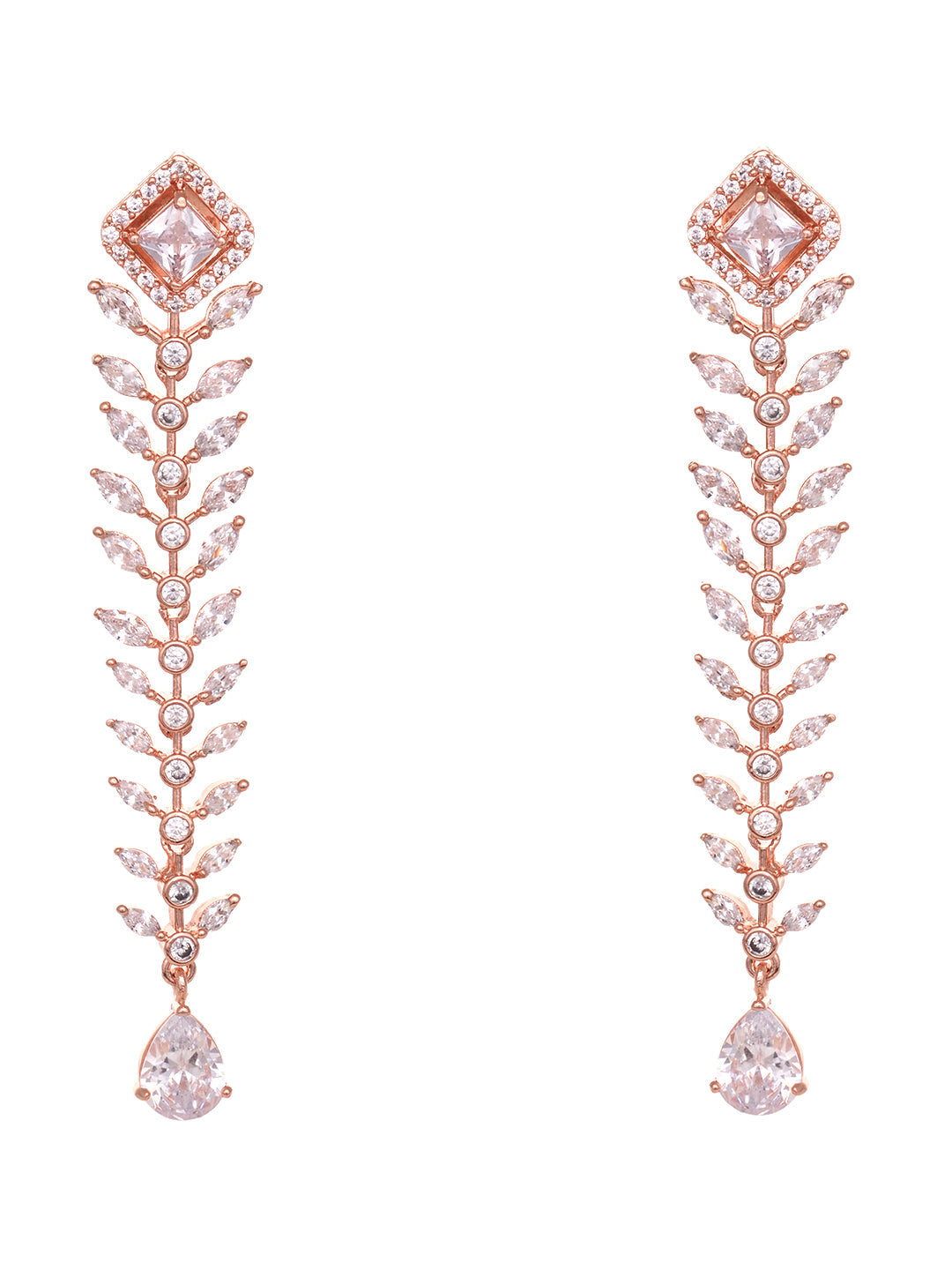 Rose Gold Plated White AD Encrusted Feather Design Earings, zaveri pearls, sale price rs, sale price, sale gold plated, sale gold, sale, rubans, ring, regular price, priyassi jewellery, kusha