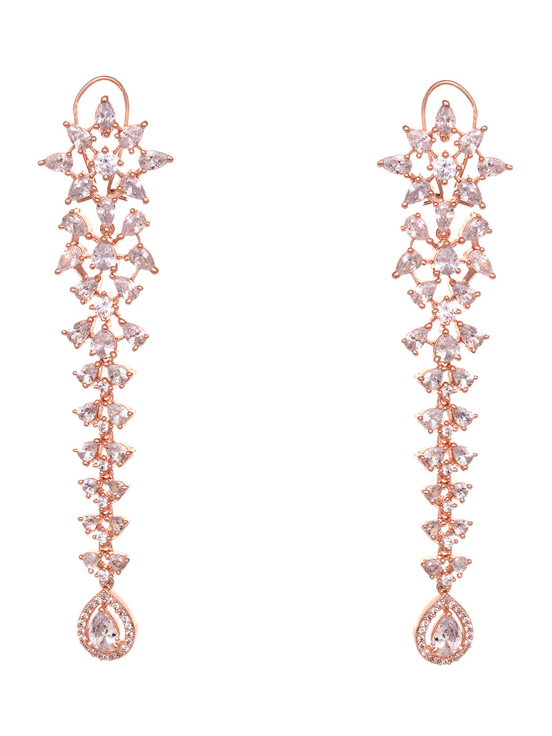 Rose Gold Plated White AD embellished Dropdown Dangler Earrings, zaveri pearls, sale price rs, sale price, sale gold plated, sale gold, sale, rubans, ring, regular price, priyassi jewellery, 