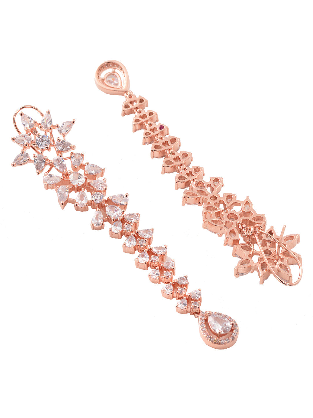 Rose Gold Plated White AD embellished Dropdown Dangler Earrings, zaveri pearls, sale price rs, sale price, sale gold plated, sale gold, sale, rubans, ring, regular price, priyassi jewellery, 