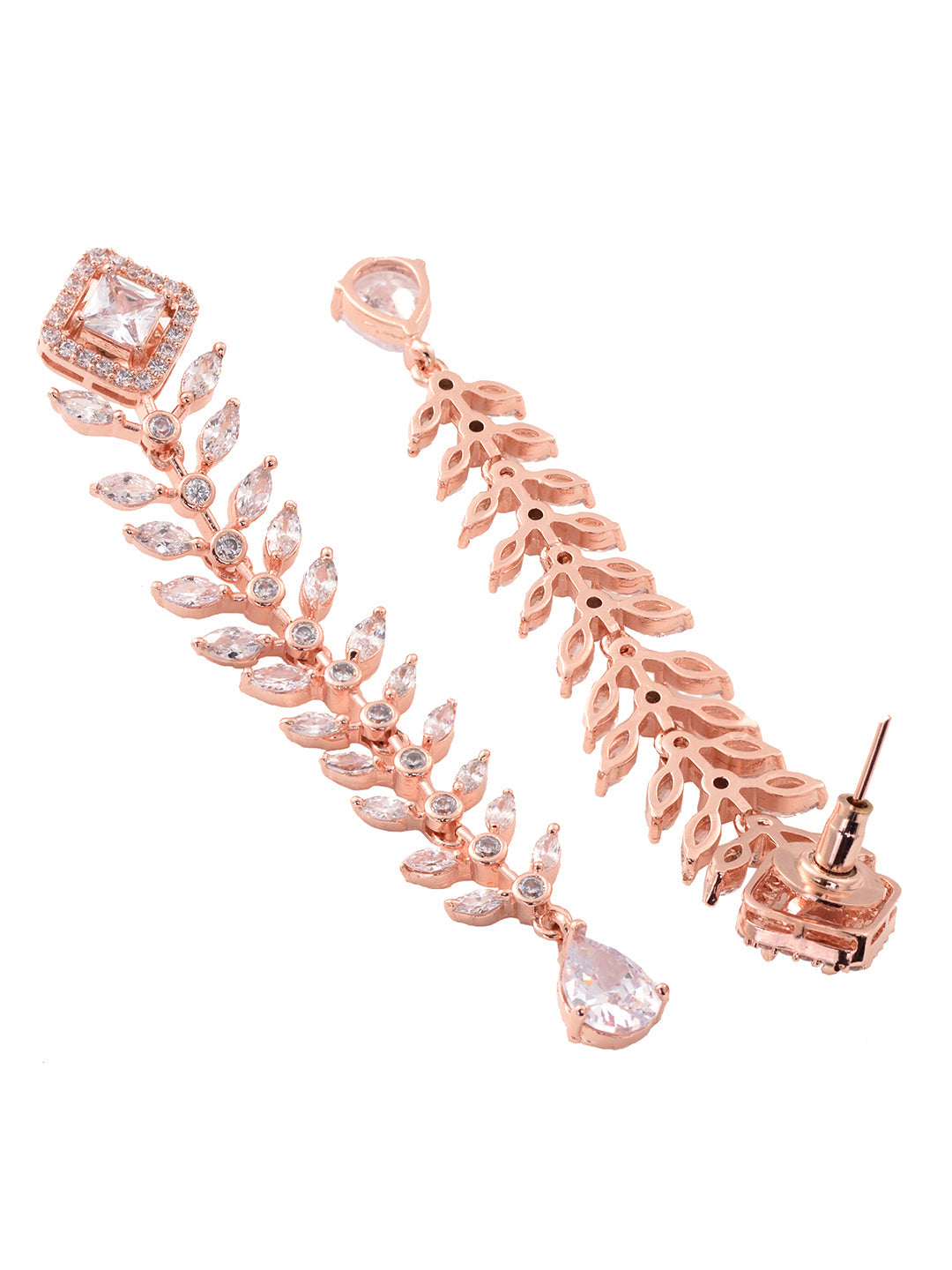 Rose Gold Plated White AD Encrusted Feather Design Earings, zaveri pearls, sale price rs, sale price, sale gold plated, sale gold, sale, rubans, ring, regular price, priyassi jewellery, kusha