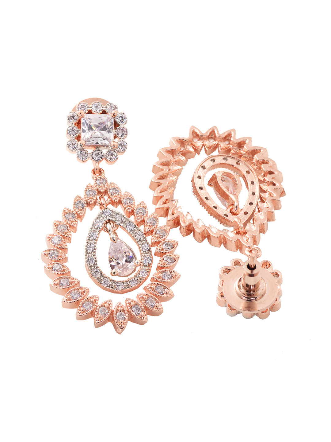 Rose Gold Plated AD Studded modern Chandbali Earrings, zaveri pearls, sale price rs, sale price, sale gold plated, sale gold, sale, rubans, ring, regular price, priyassi jewellery, kushal's -