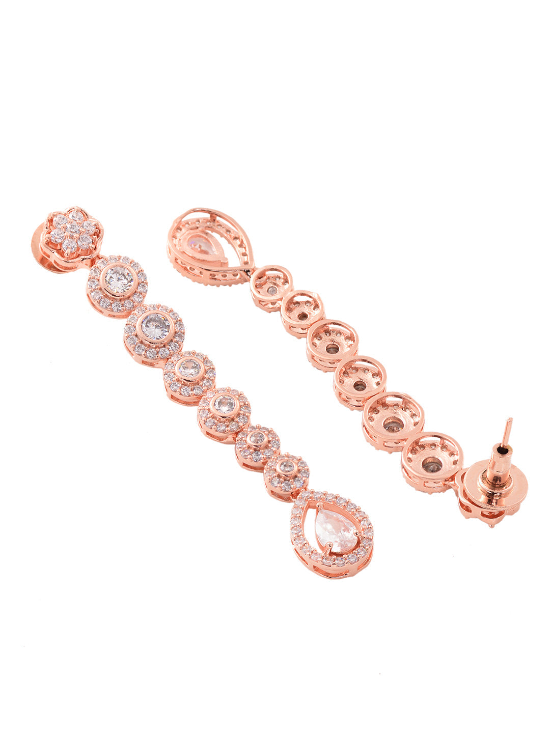 Rose Gold Plated White AD Studded Long Dangler Earrings, zaveri pearls, sale price rs, sale price, sale gold plated, sale gold, sale, rubans, ring, regular price, priyassi jewellery, kushal's