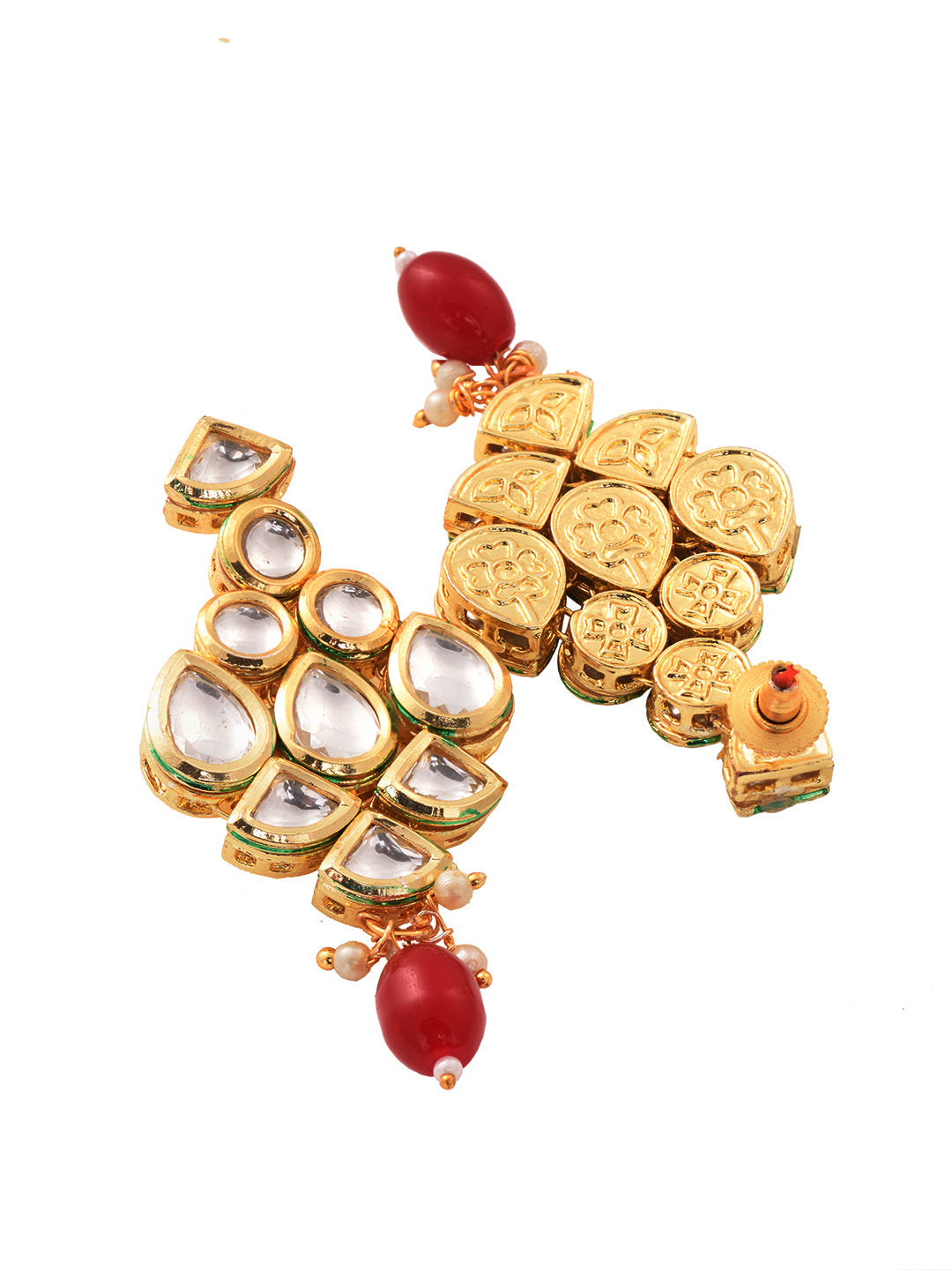 Gold Toned Kundan studded Red & Green Bead studded Handcrafted Jewellery Set, zaveri pearls, sale price rs, sale price, sale gold plated, sale gold, sale, rubans, ring, regular price, priyass