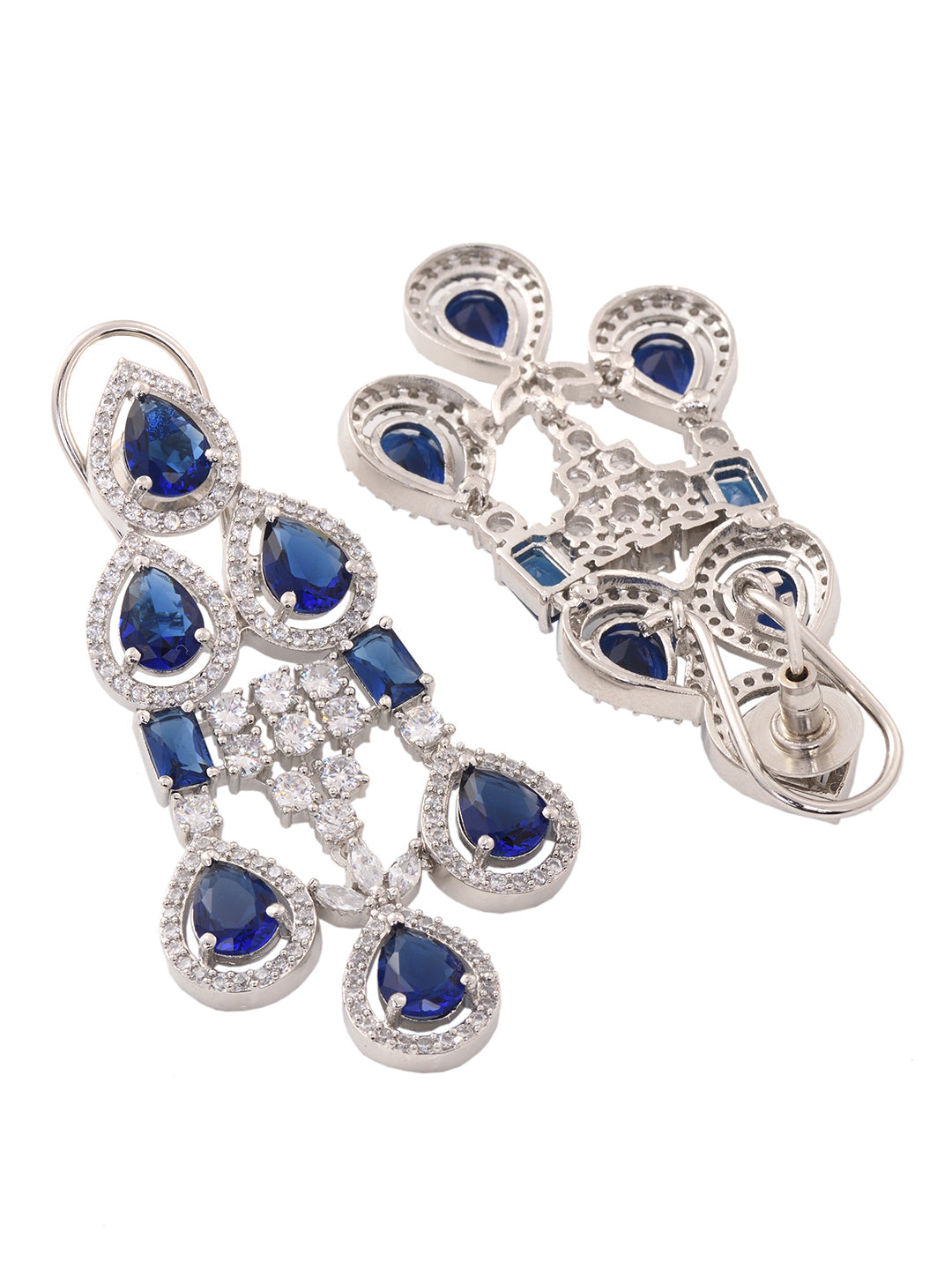 Silver plated Blue AD Studded statement Necklace Jewellery Set Mangtika, zaveri pearls, sale price rs, sale price, sale gold plated, sale gold, sale, rubans, ring, regular price, priyassi jew